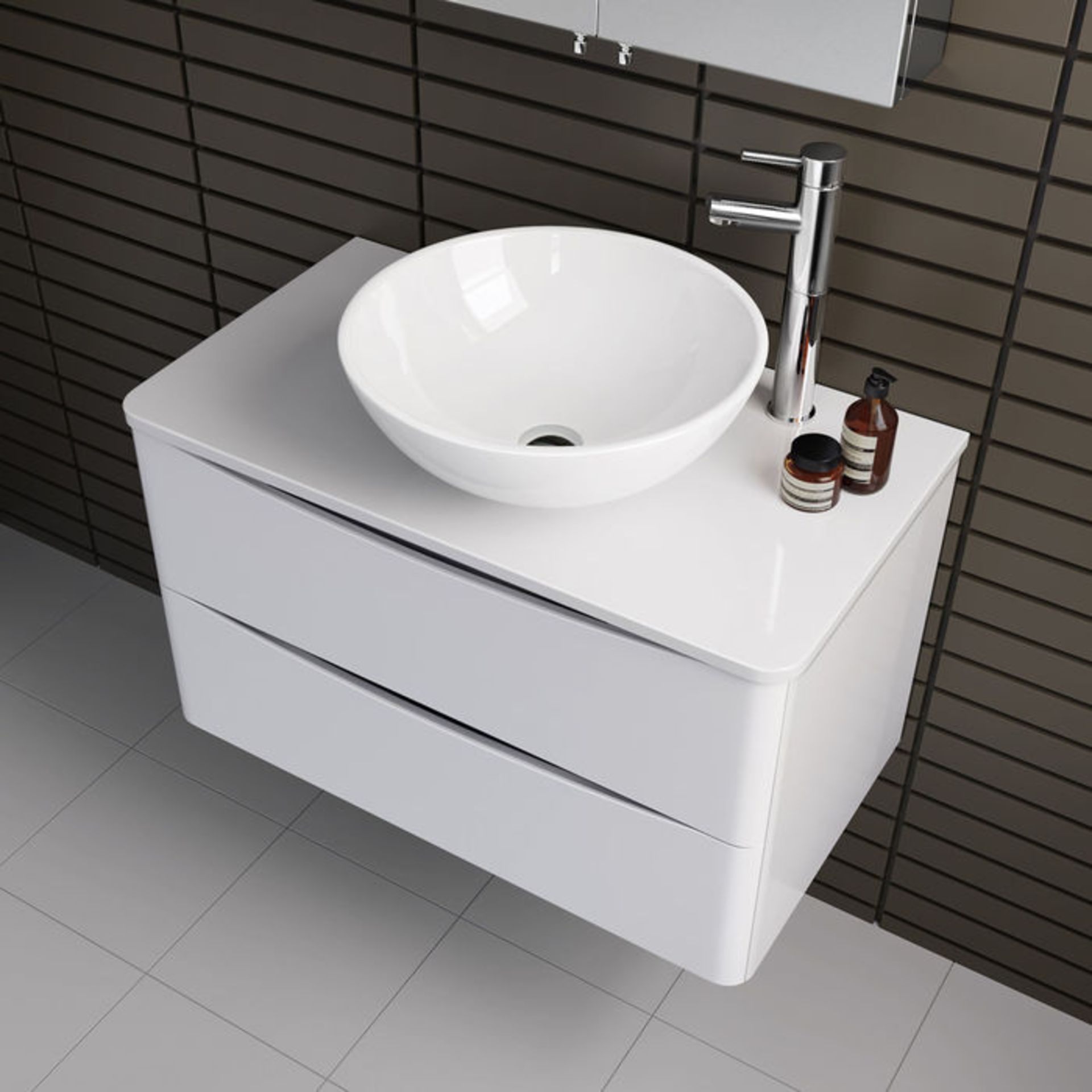 (OS42) 800mm Austin II Gloss White Countertop Unit and Puro Basin - Wall Hung. RRP £499.99. Comes - Image 3 of 4