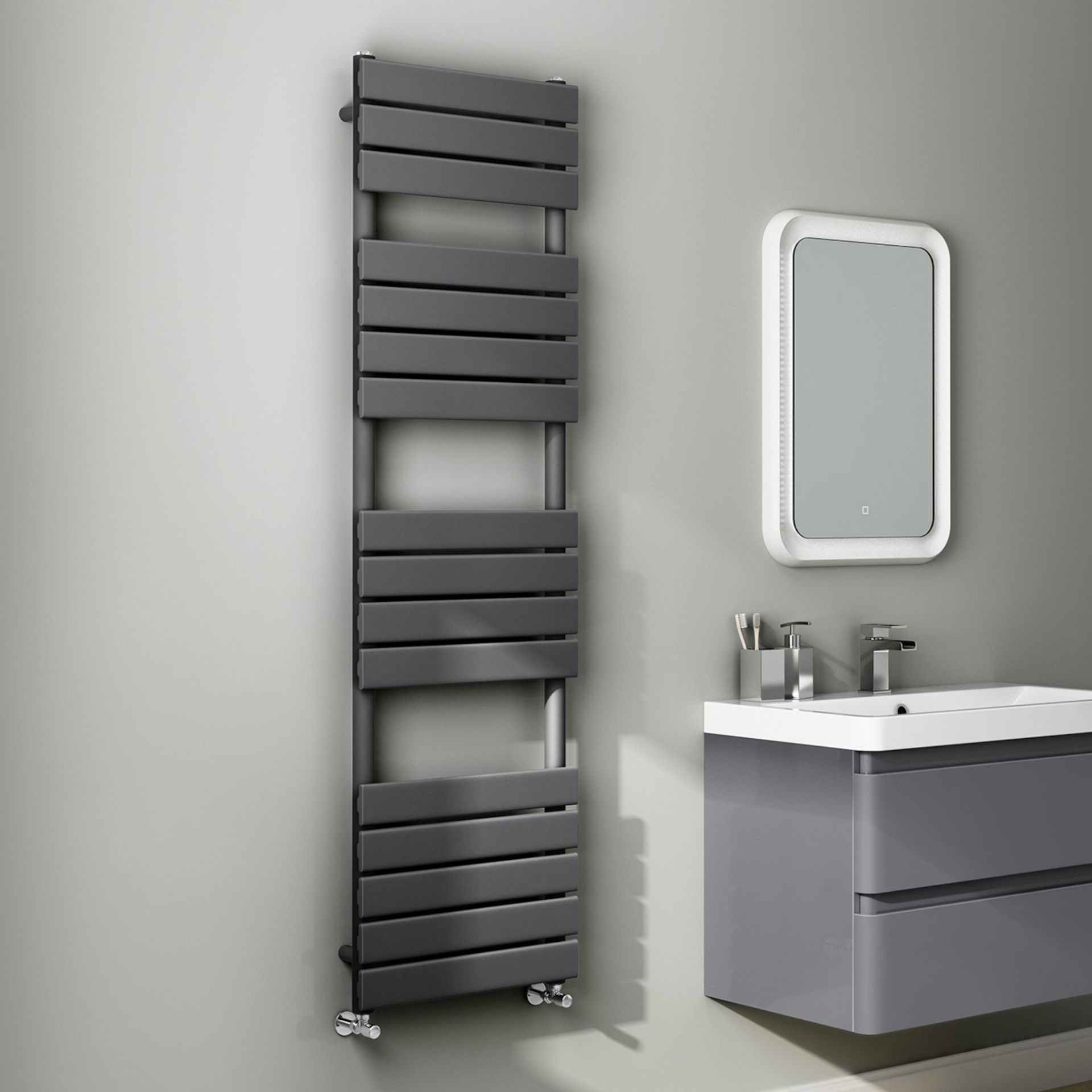 (OS50) 1600x450mm Anthracite Flat Panel Ladder Towel Radiator. RRP £199.99. Made with low carbon