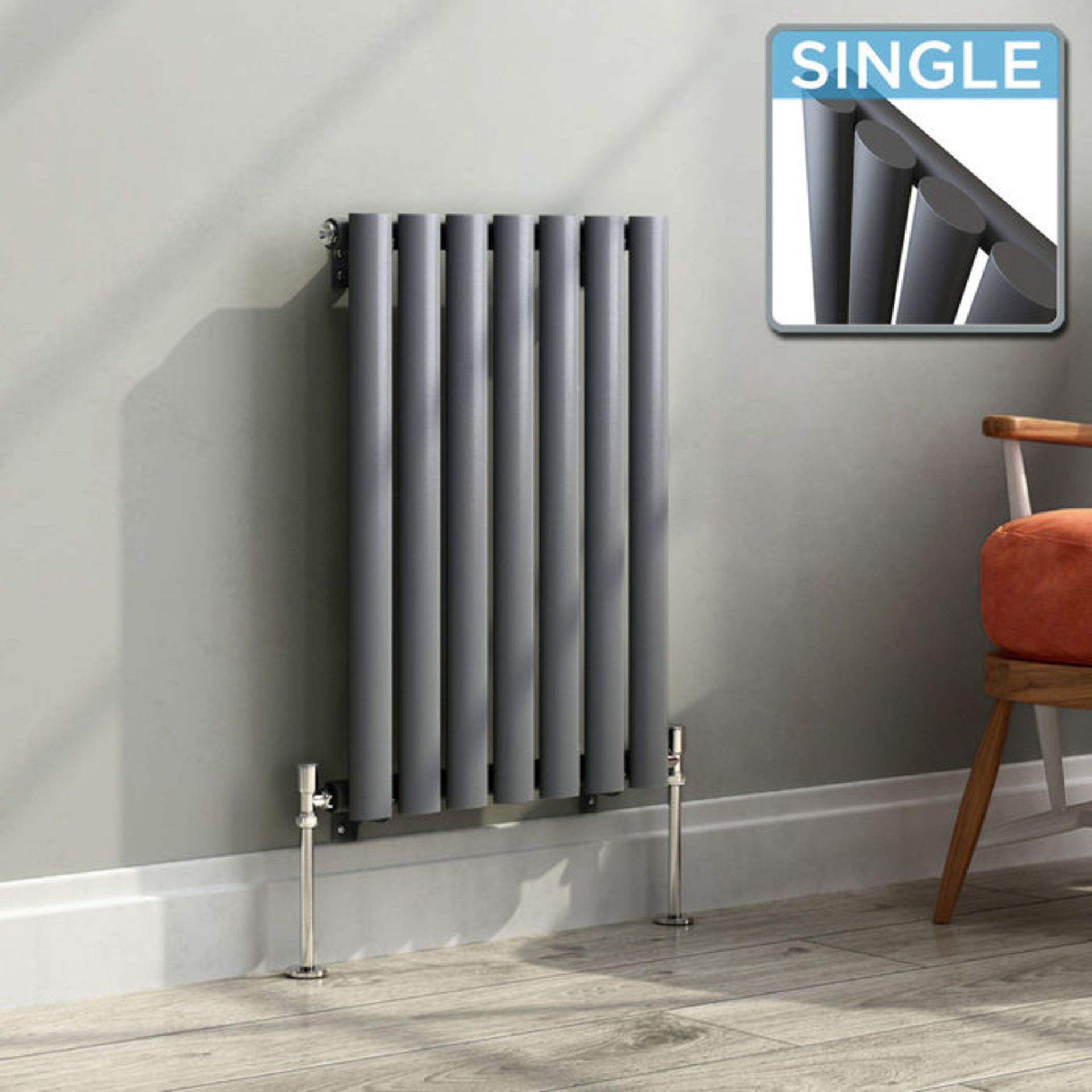 (OS18) 600x420mm Anthracite Single Panel Oval Tube Horizontal Radiator. RRP £191.99. Made from - Image 4 of 4