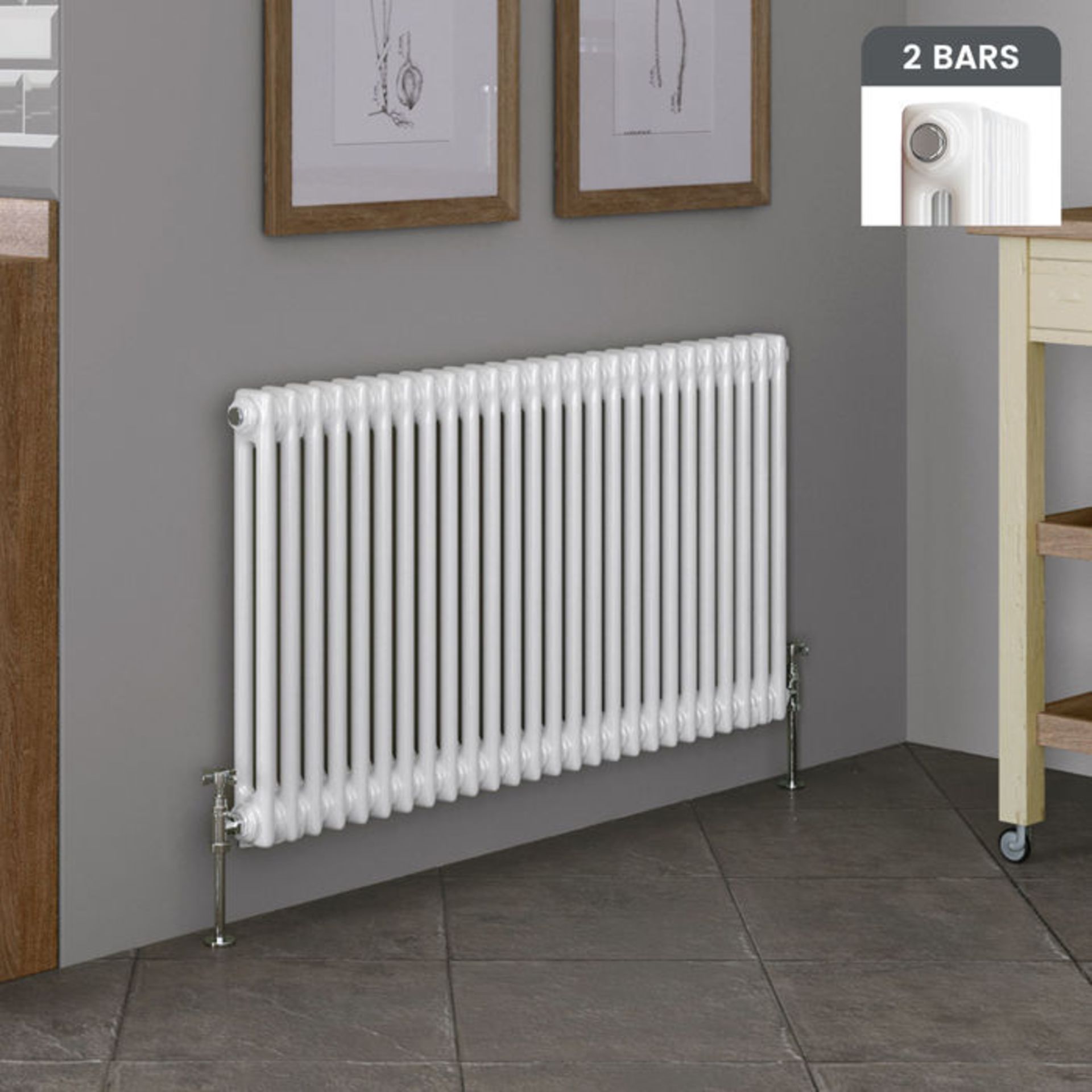 (OS84) 600x1226mm Traditional White Double Panel Horizontal Column Radiator. RRP £522.99. Made - Image 3 of 4