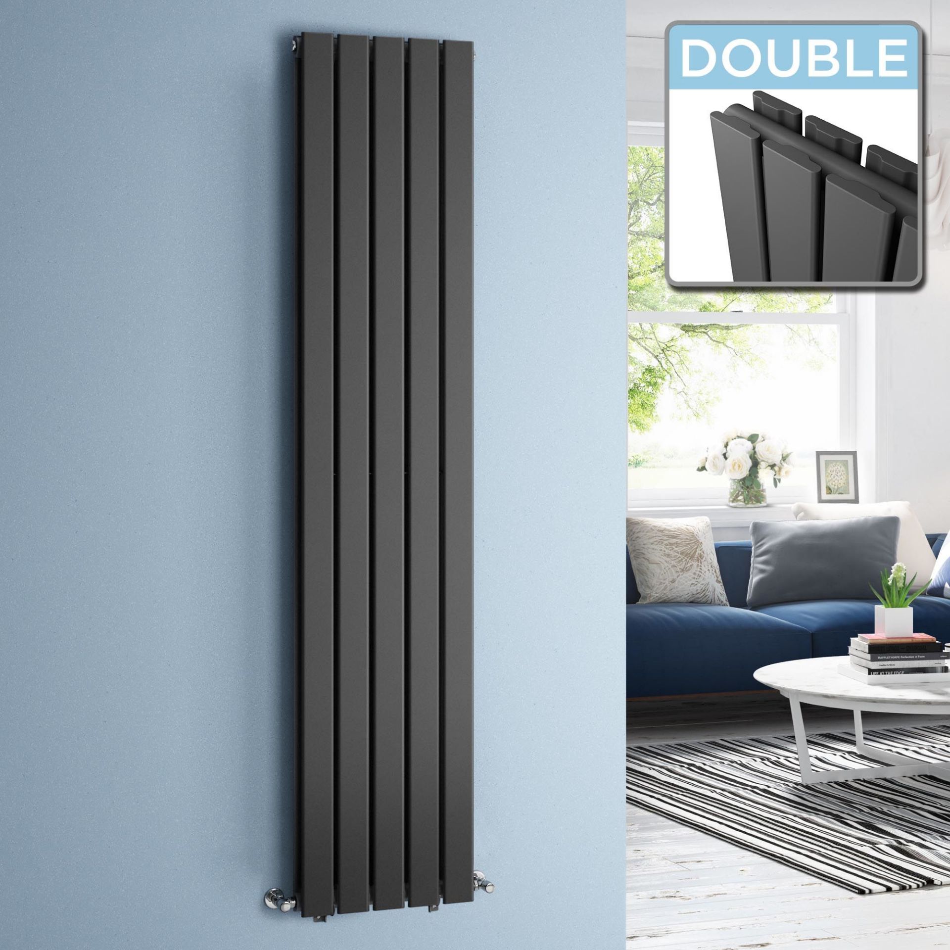 1800x360mm Anthracite Double Flat Panel Vertical Radiator. RRP £444.99. Made with low carbon steel - Image 4 of 4