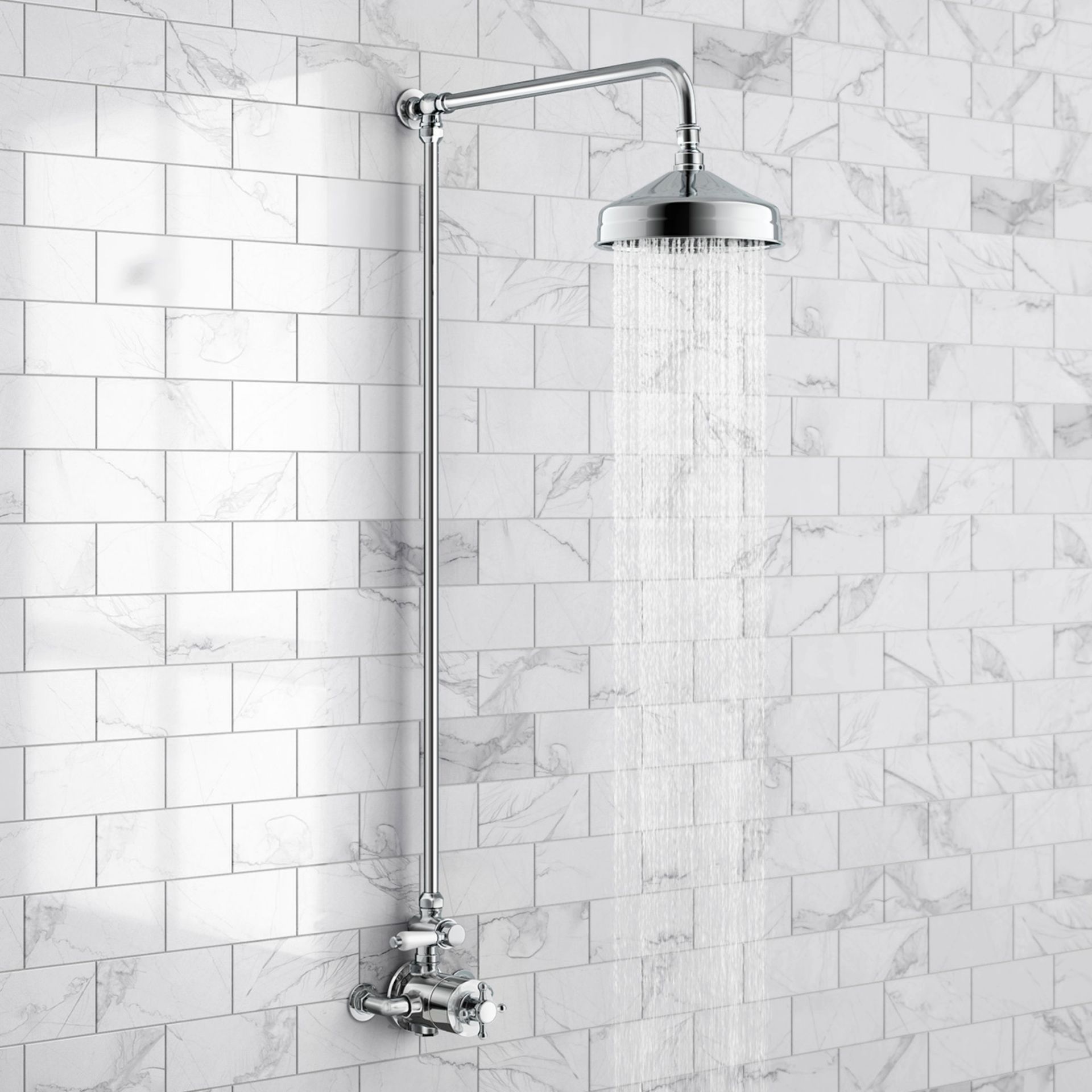 (OS28) Traditional Exposed Thermostatic Shower Kit & Medium Head. Traditional exposed valve