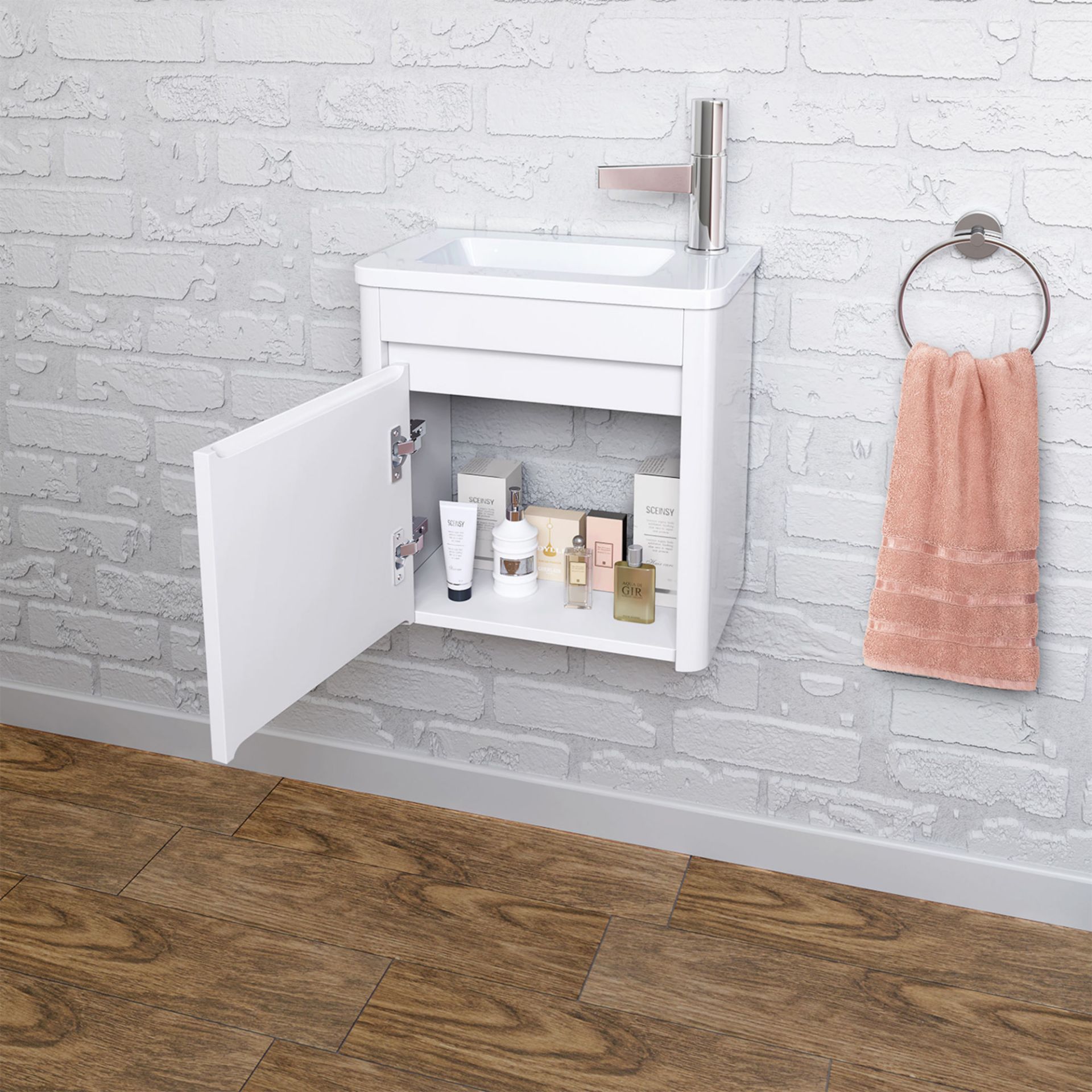 (OS43) 400mm Denver White Right Hand Cloakroom Vanity Unit - Wall Hung. RRP £399.99. Comes - Image 2 of 4