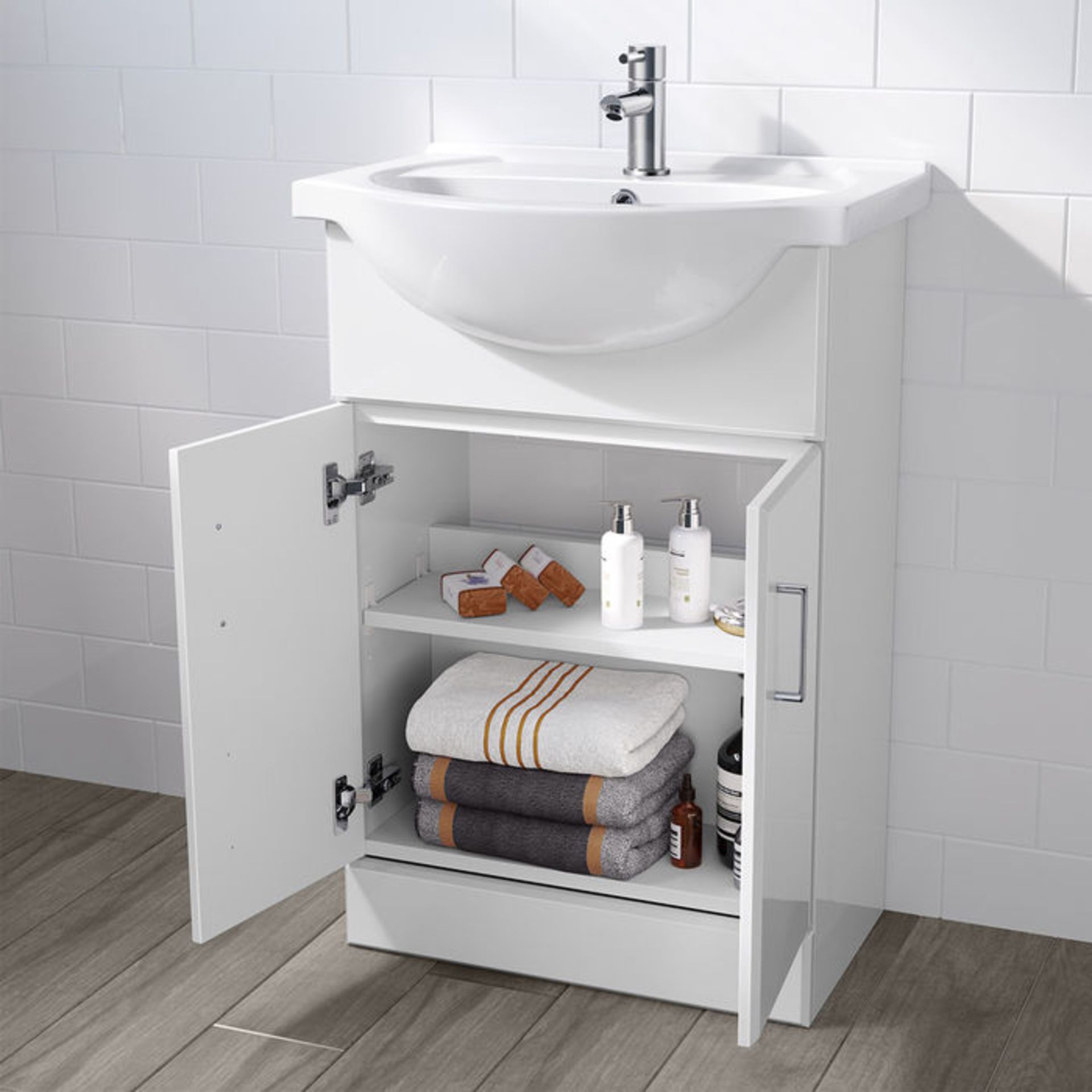 (OS41) 550x300mm Quartz Gloss White Built In Basin Cabinet. RRP £349.99. Comes complete with - Image 2 of 3