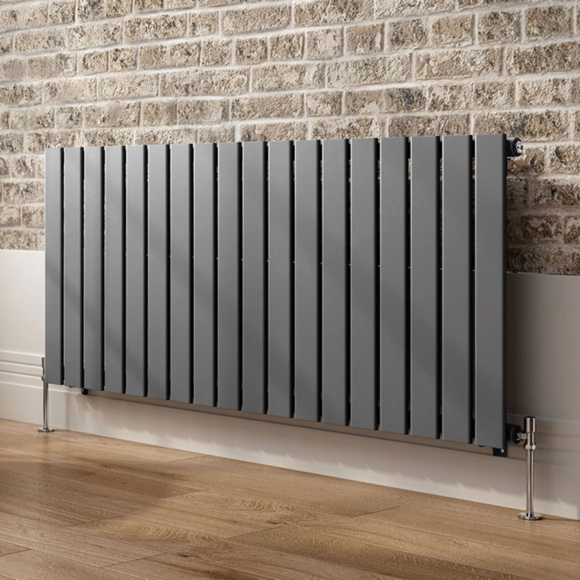 (OS59) 600x1380mm Anthracite Single Flat Panel Horizontal Radiator. RRP £289.99. Made from high - Image 2 of 4