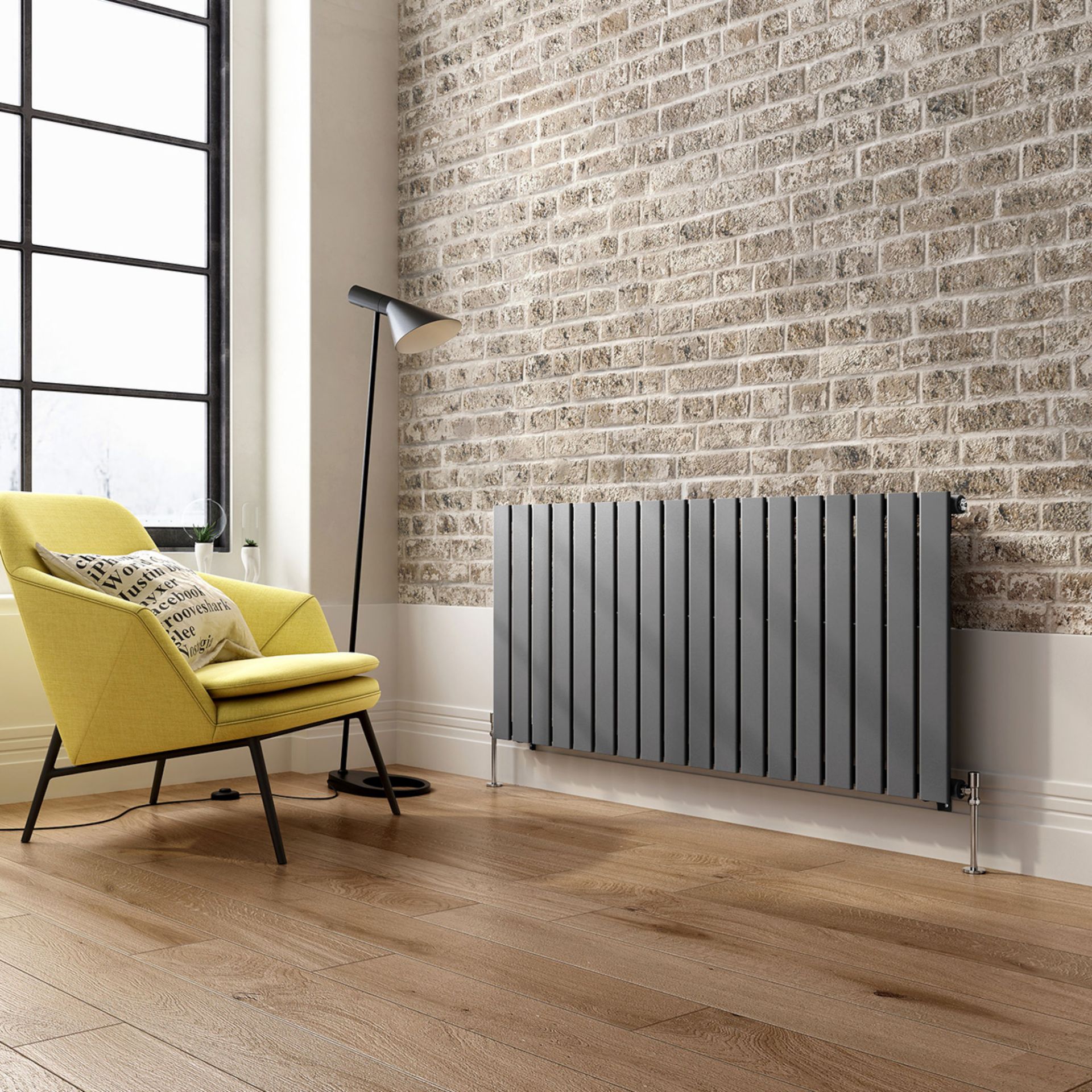 (OS59) 600x1380mm Anthracite Single Flat Panel Horizontal Radiator. RRP £289.99. Made from high - Image 3 of 4