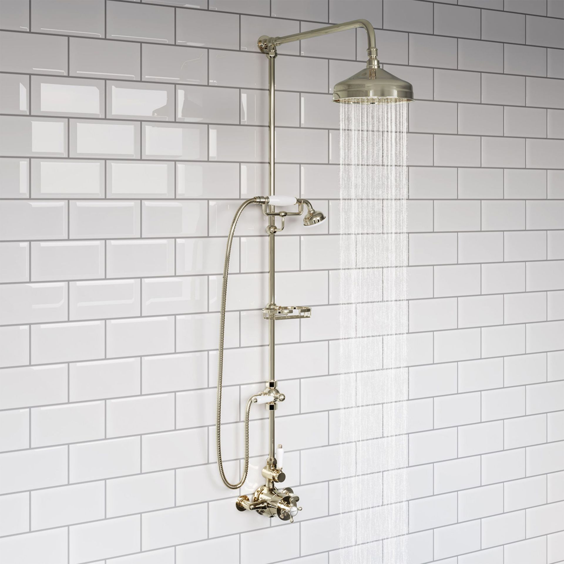 (OS25) Gold Traditional Exposed Shower Kit & Soap Dish. RRP £399.99. Stunning classic aesthetic with