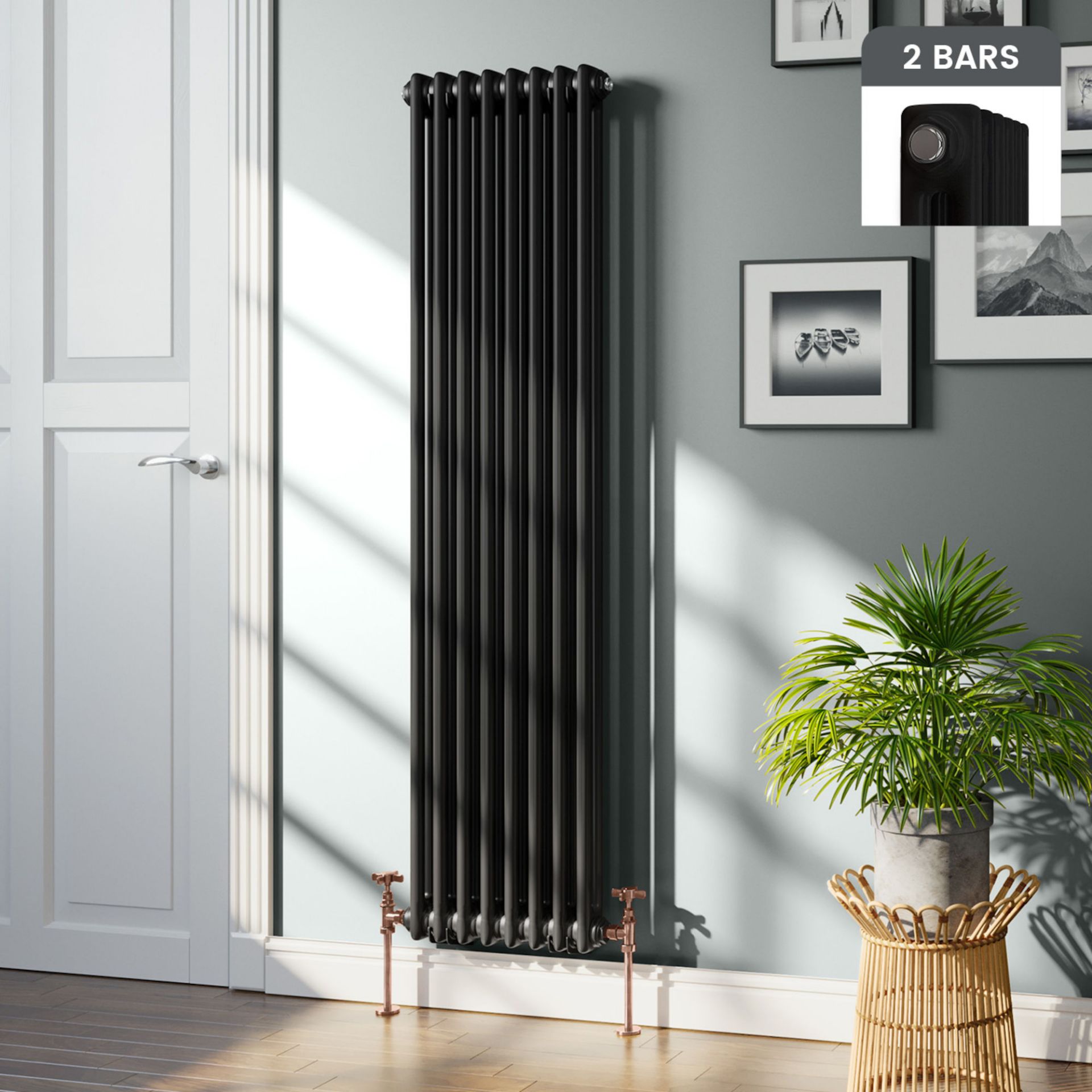 (OS7) 1500 x 372mm Black Vertical Colosseum Traditional Radiator. RRP £549.99. Constructed from - Image 2 of 4