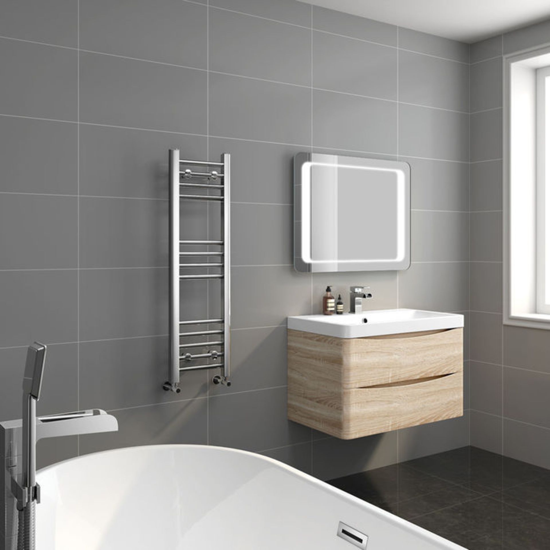 (OS280) 1000x300mm - 20mm Tubes - Chrome Heated Straight Rail Ladder Towel Rail. RRP £185.99. Made - Image 2 of 3