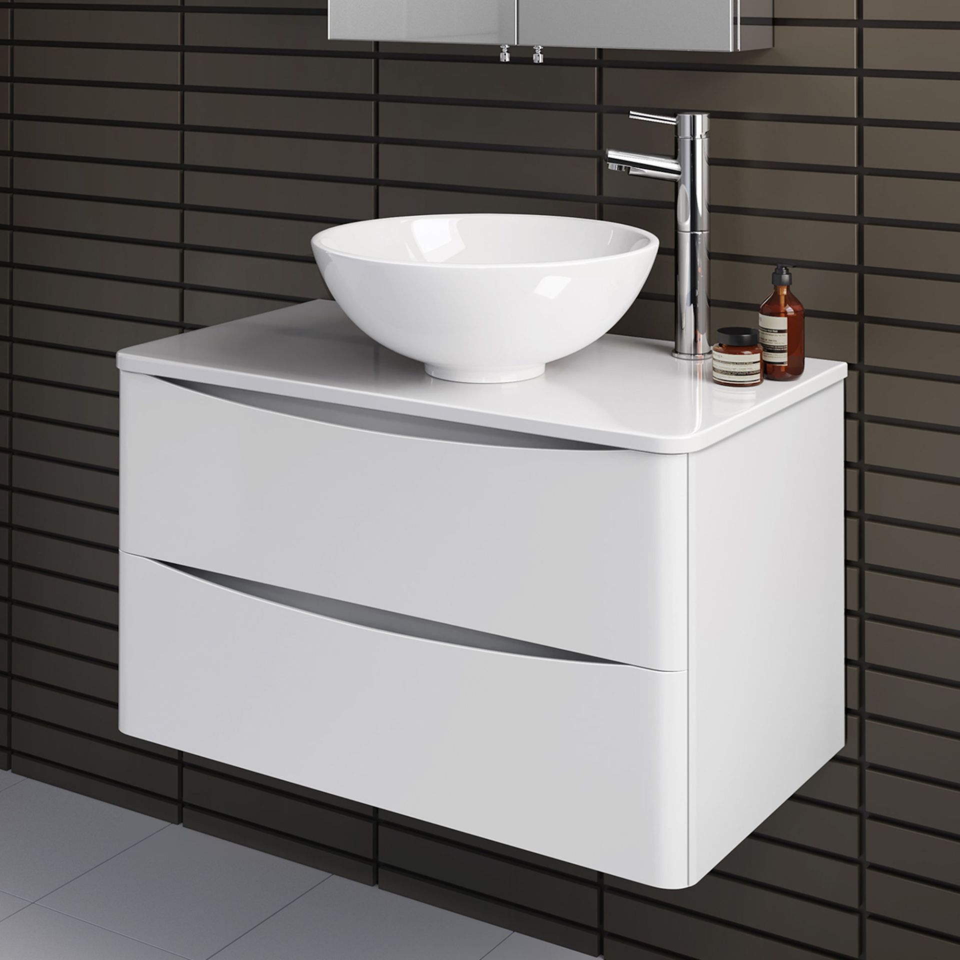 (OS42) 800mm Austin II Gloss White Countertop Unit and Puro Basin - Wall Hung. RRP £499.99. Comes