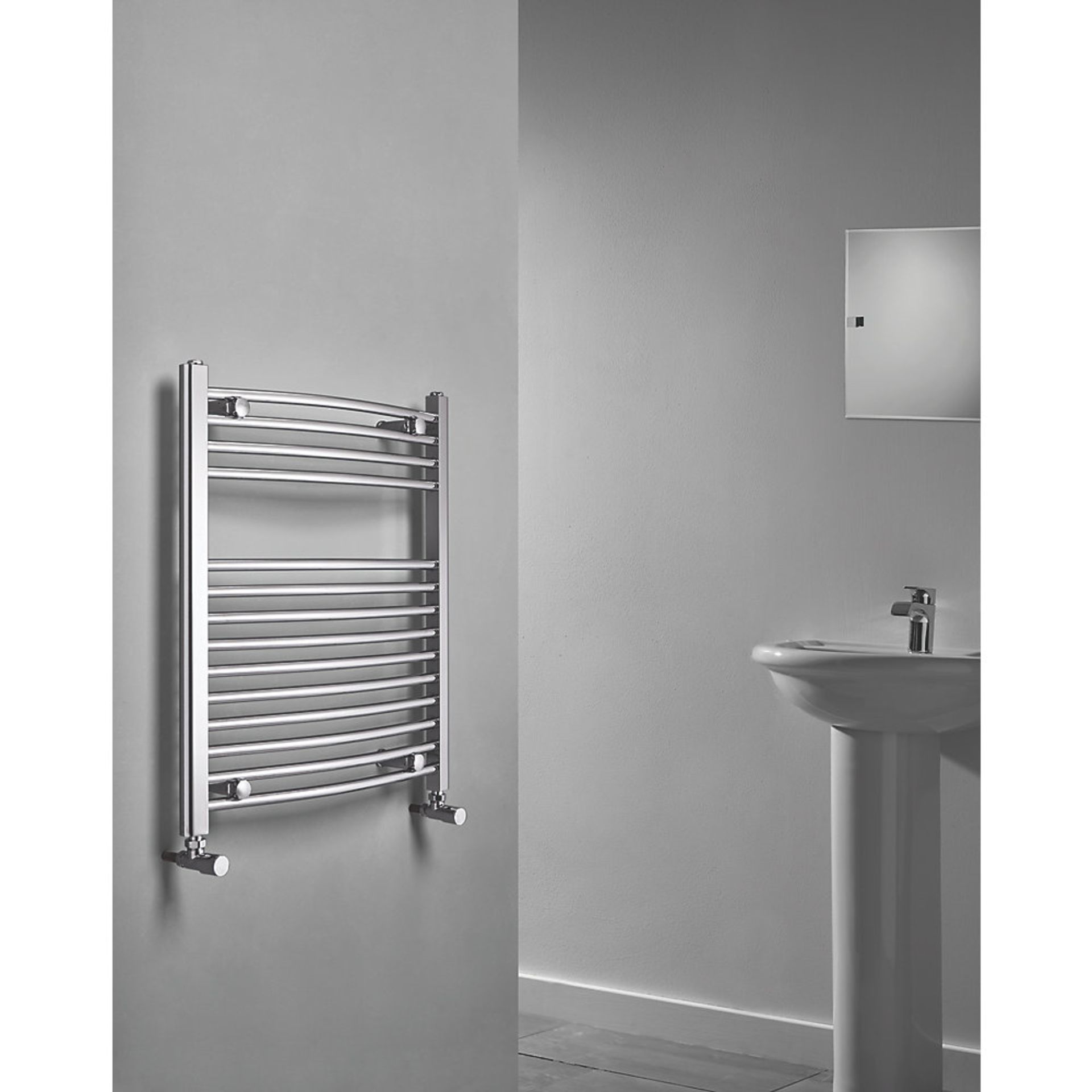 (EY156) 700x600mm Curved Chrome Towel Radiator. High quality chrome-plated steel construction.