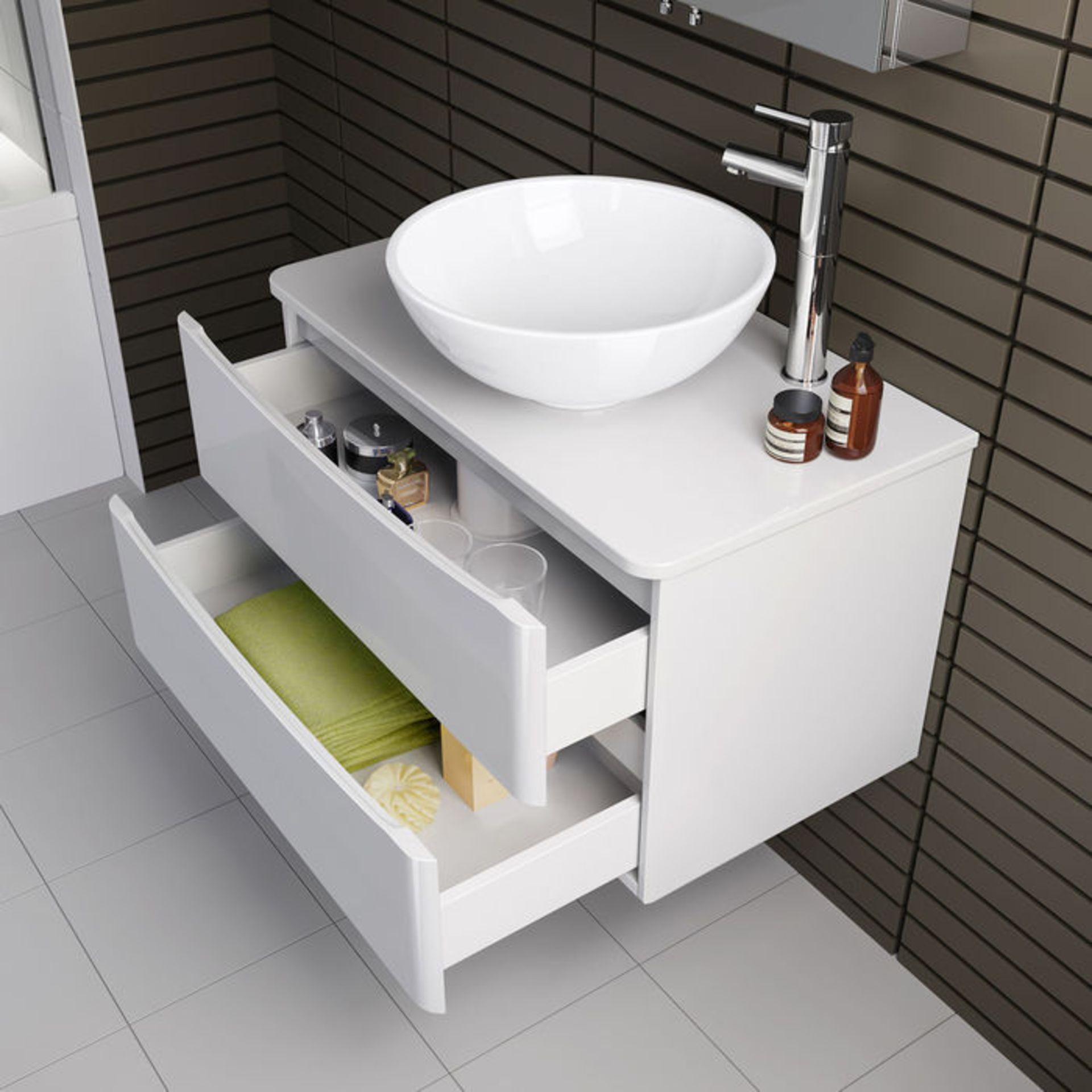 (OS42) 800mm Austin II Gloss White Countertop Unit and Puro Basin - Wall Hung. RRP £499.99. Comes - Image 2 of 4