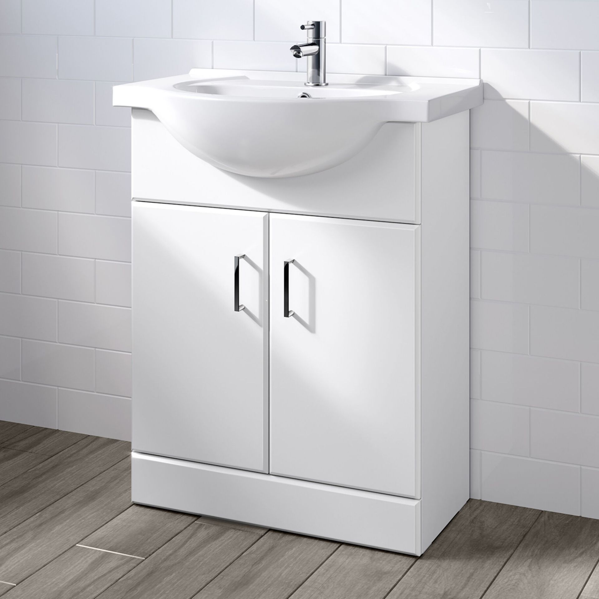 (OS70) 650x435mm Quartz Gloss White Built In Basin Cabinet. RRP £399.99. Comes complete with