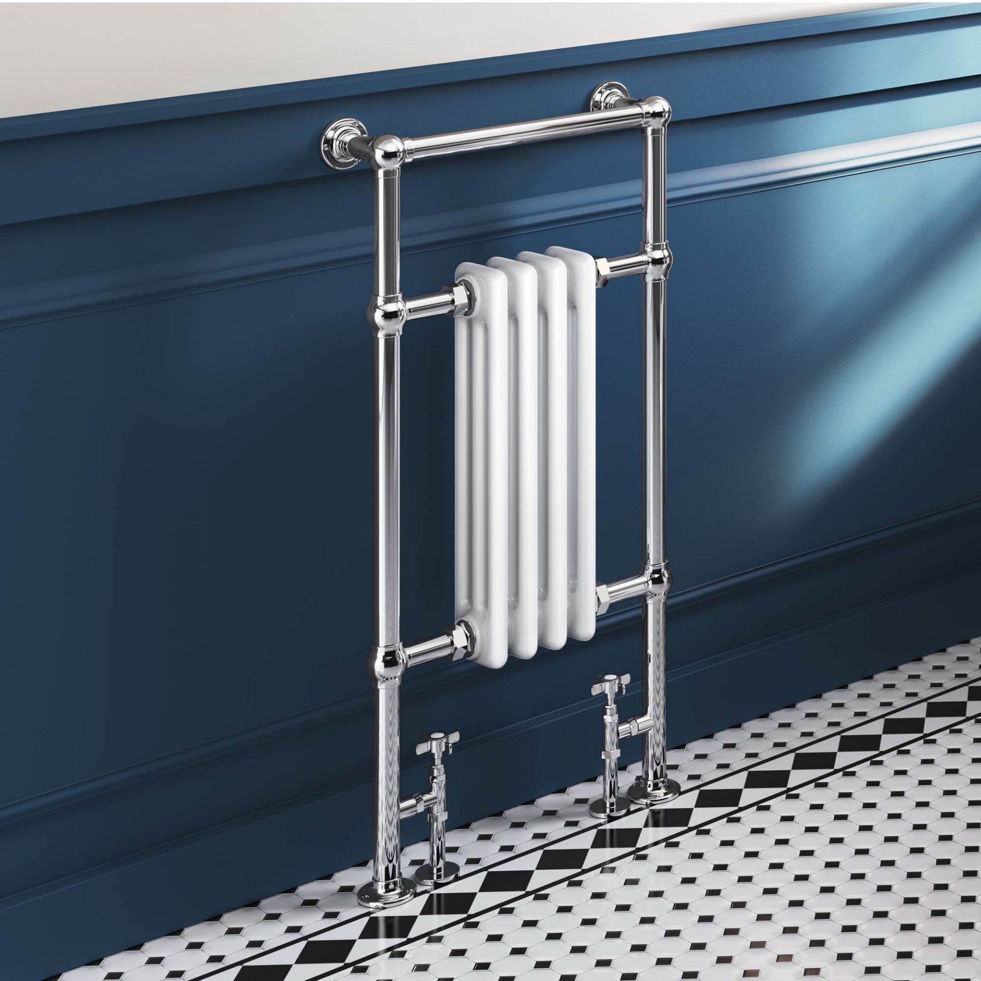 (OS21) 952x479mm Traditional White Slim Towel Rail Radiator - Cambridge. Made from low carbon steel,