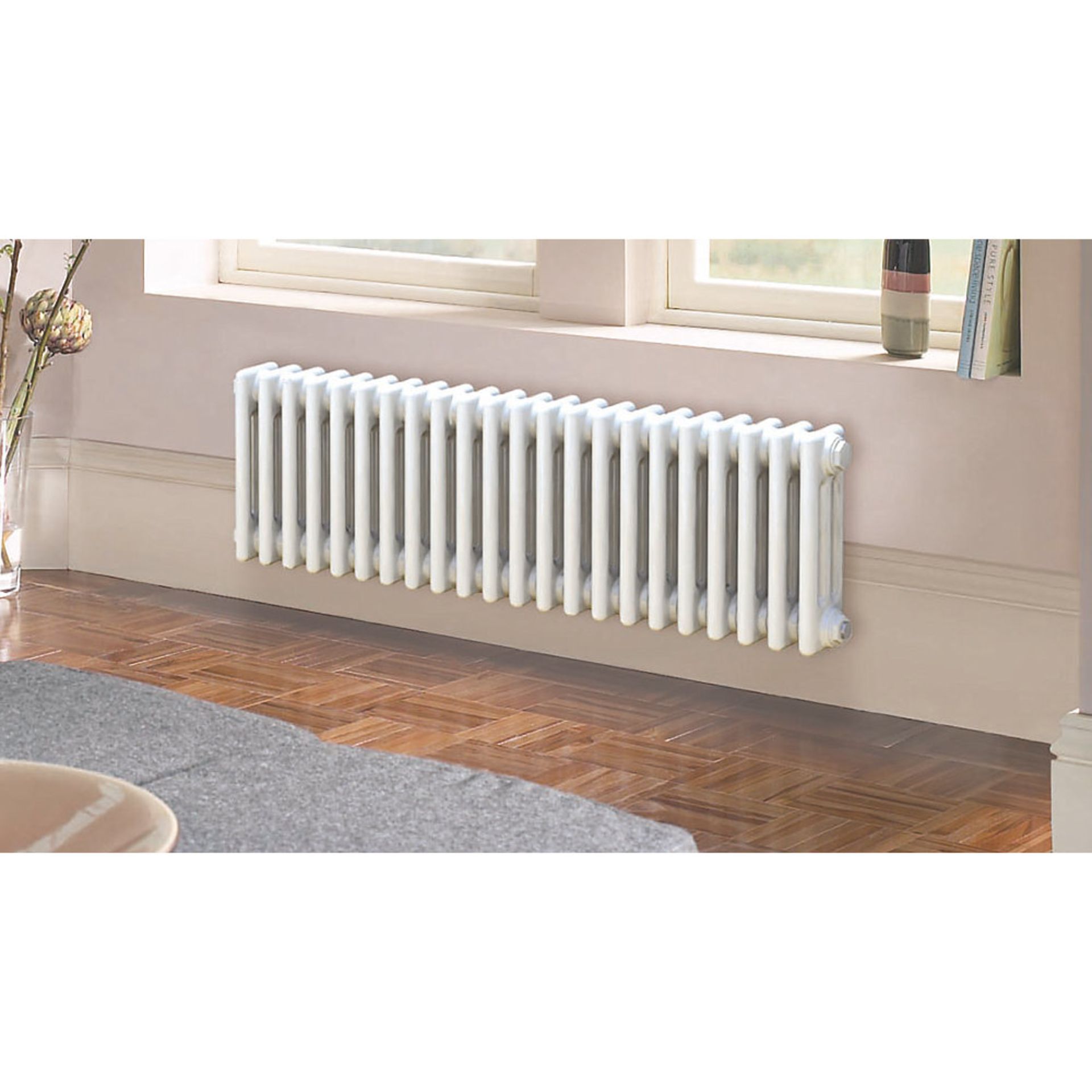 (OS61) 300 X 1042MM 4-COLUMN HORIZONTAL RADIATOR WHITE. RRP £332.99. Classic steel column