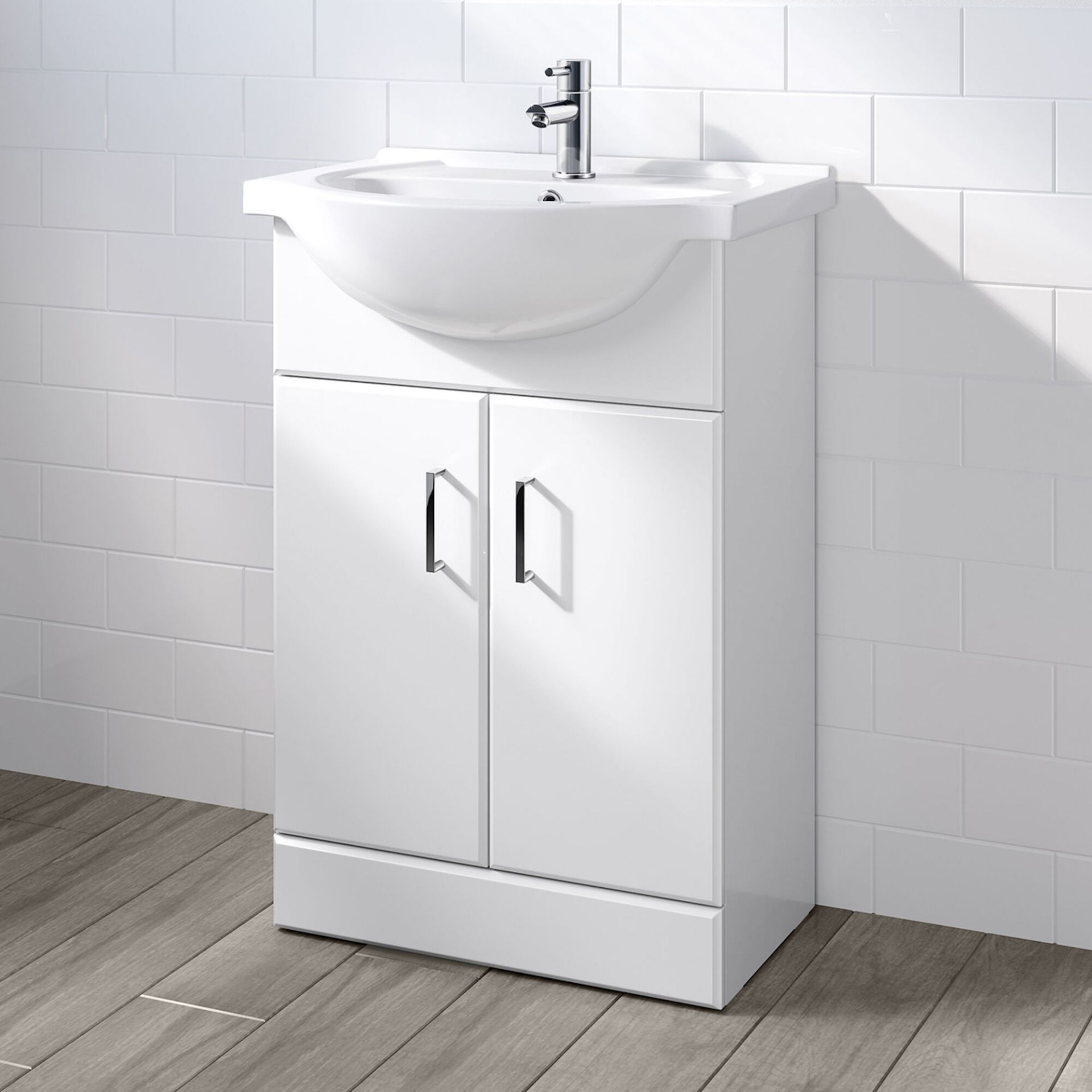 (OS41) 550x300mm Quartz Gloss White Built In Basin Cabinet. RRP £349.99. Comes complete with