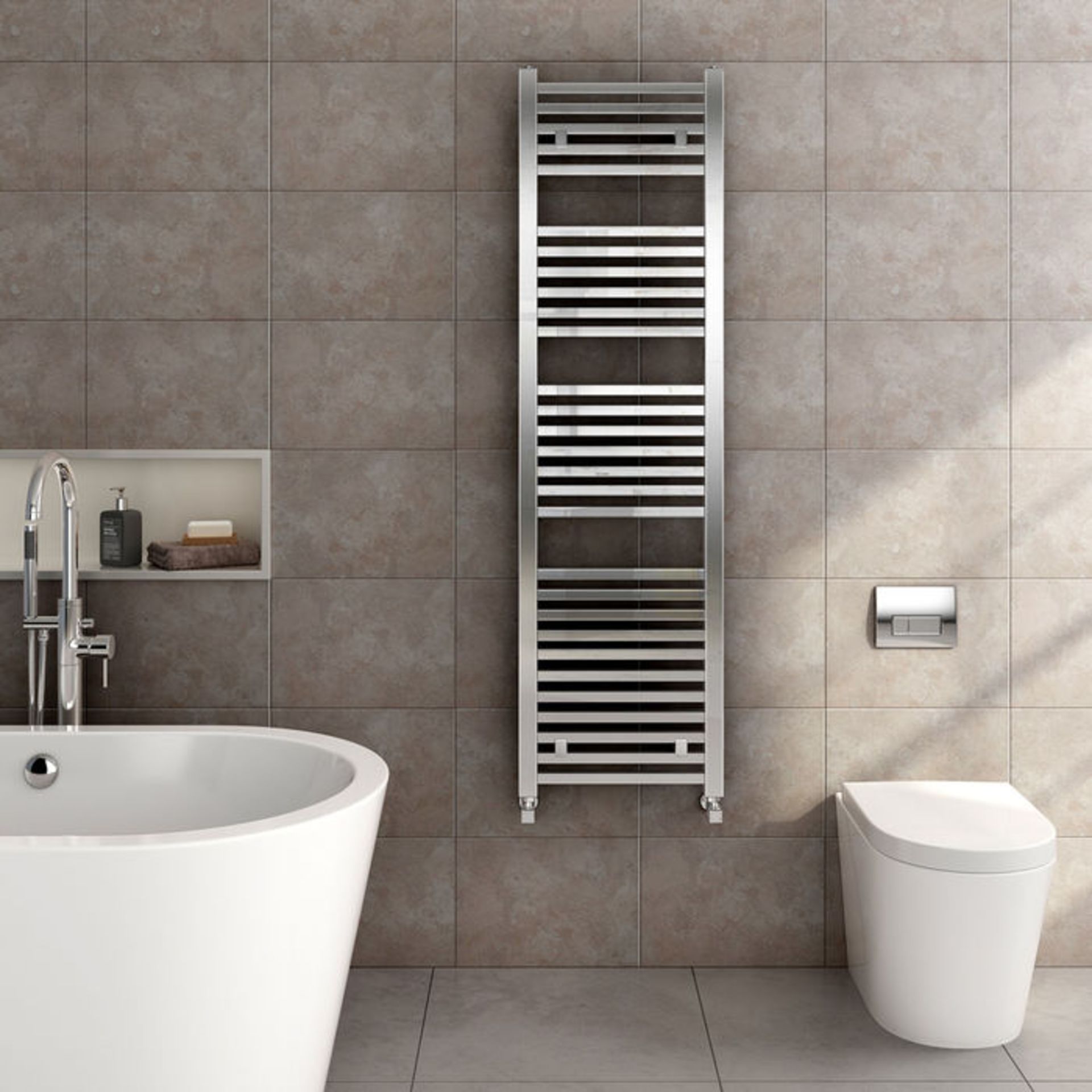 (OS52) 1600x450mm Chrome Square Rail Ladder Towel Radiator. Made from low carbon steel with a high - Image 2 of 3
