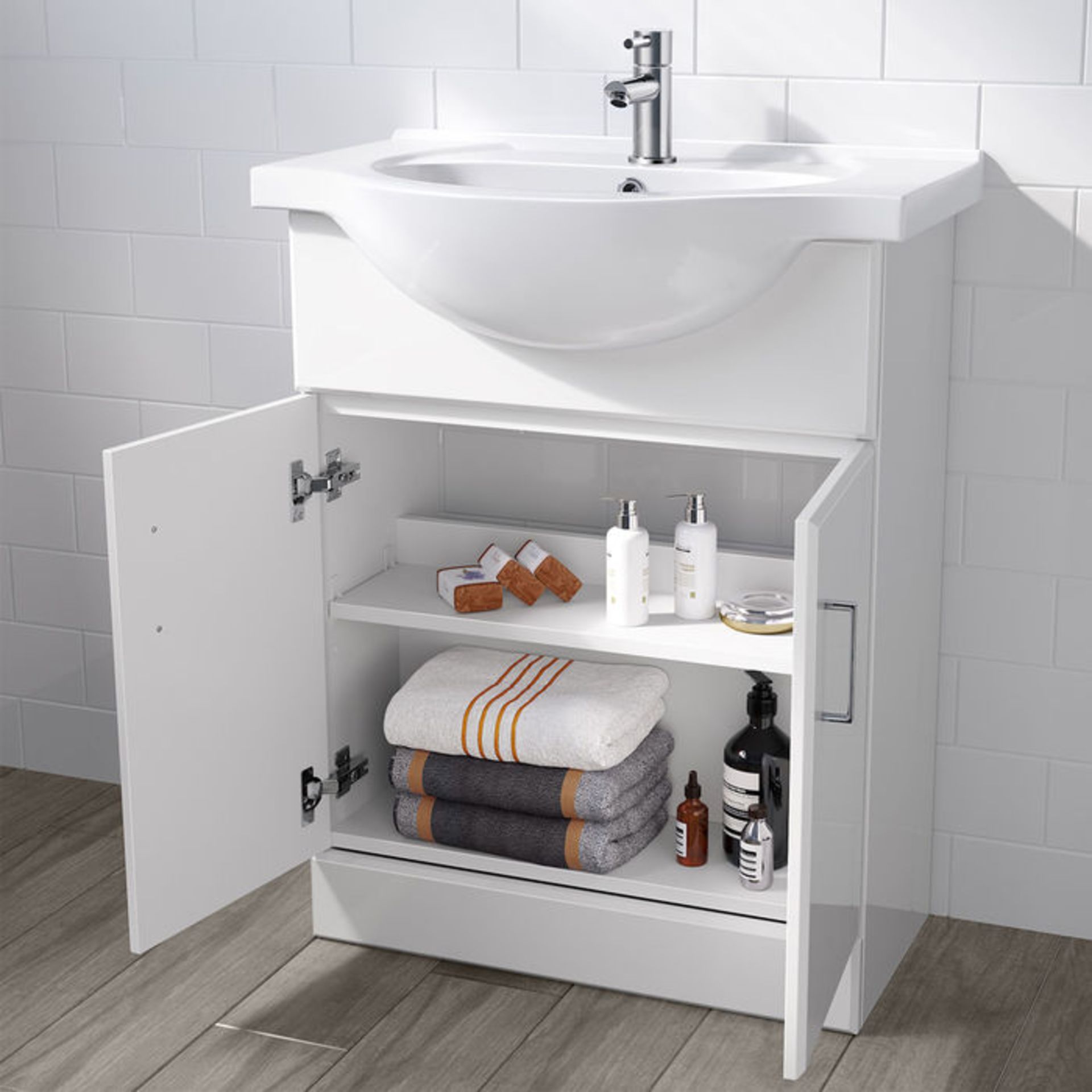 (OS70) 650x435mm Quartz Gloss White Built In Basin Cabinet. RRP £399.99. Comes complete with - Image 2 of 4