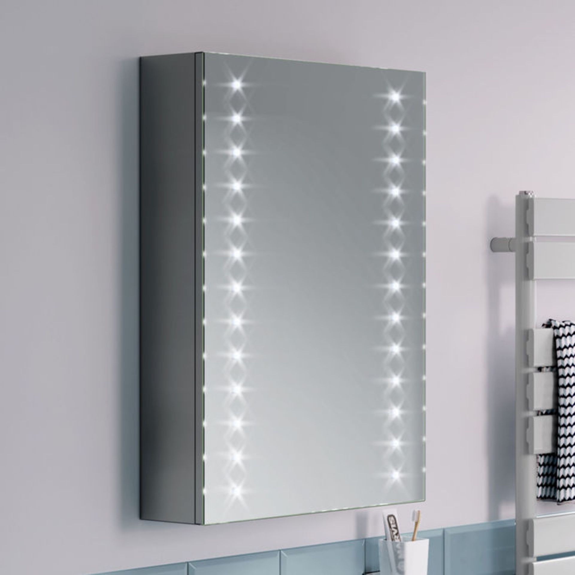 (OS76) 500x700mm Galactic Illuminated LED Mirror Cabinet - Shaver Socket. RRP £399.99. Double - Image 2 of 5