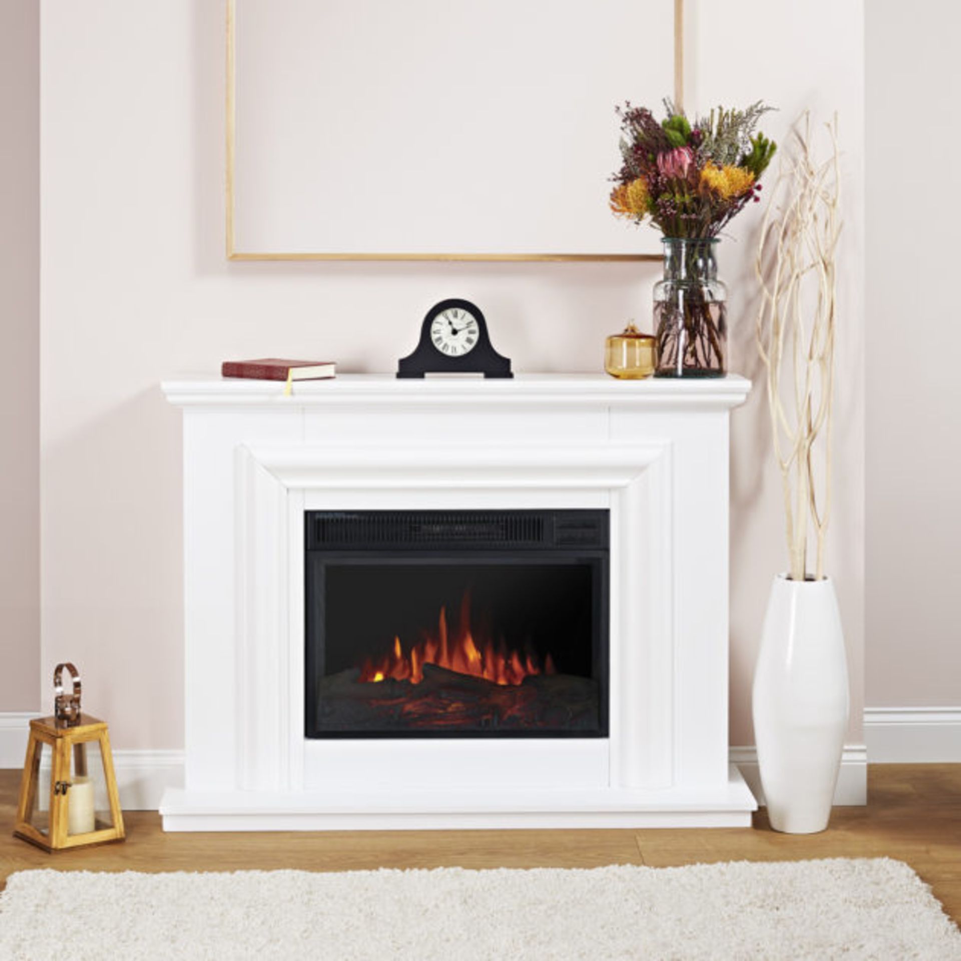 (OS144) Amersham White Electric fire suite. RRP £325.00. This electric fire features a realistic