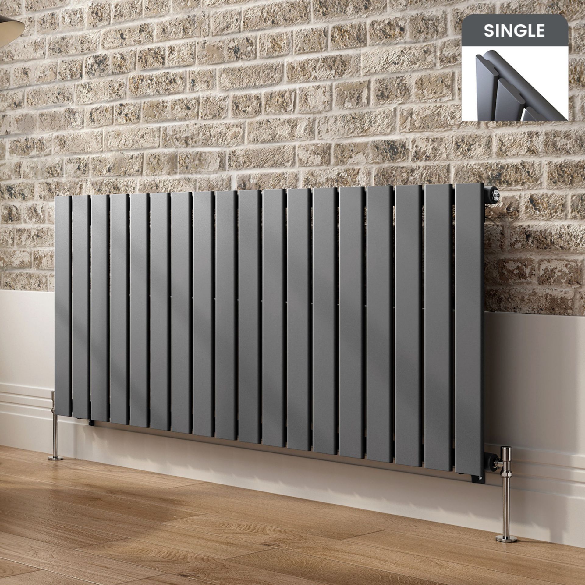 (OS59) 600x1380mm Anthracite Single Flat Panel Horizontal Radiator. RRP £289.99. Made from high