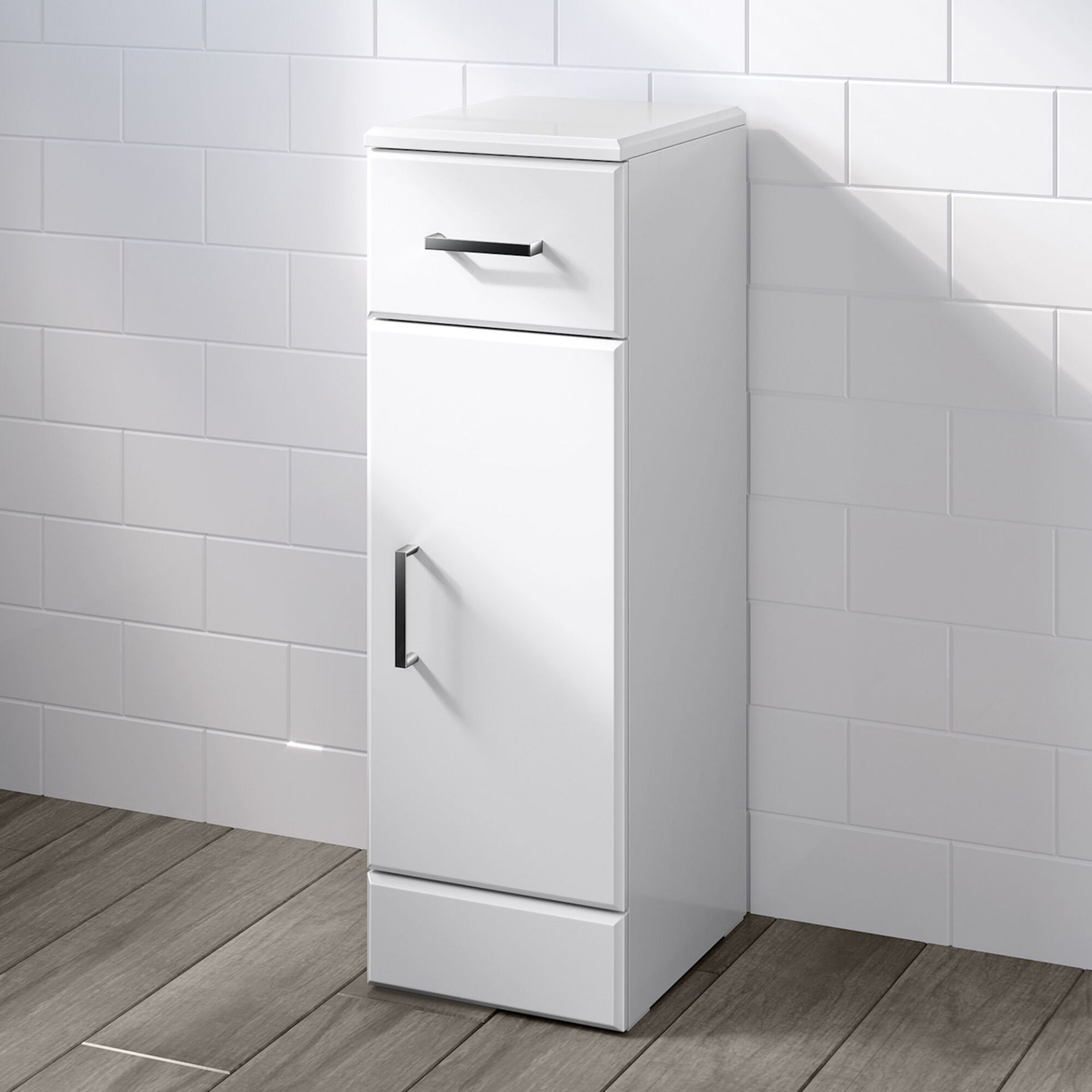 (OS66) 250x300mm Quartz Gloss White Small Side Cabinet Unit. RRP £189.99. Pristine gloss white