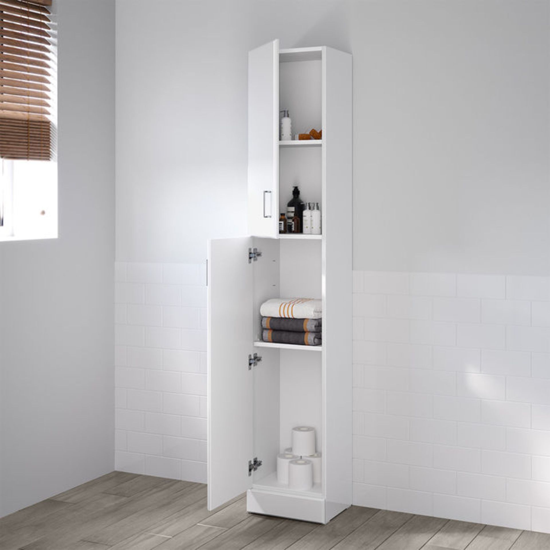 (OS69) 1900x300mm Quartz Gloss White Tall Storage Cabinet - Floor Standing. RRP £299.99. Pristine - Image 2 of 5
