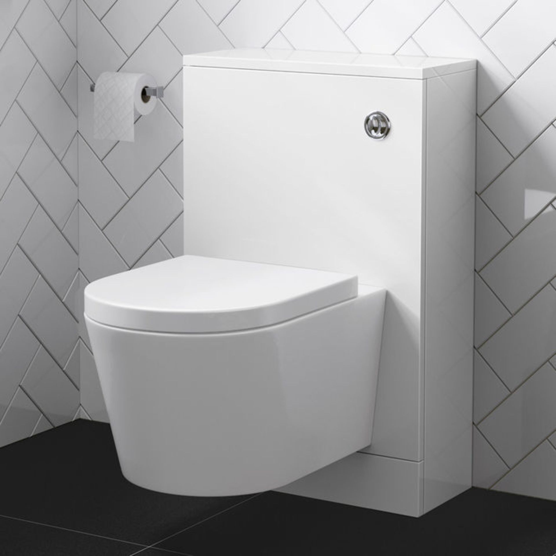 (OS67) 500mm Slimline Gloss White Back To Wall Toilet Unit. RRP £159.99. Engineered with everyday - Image 2 of 4