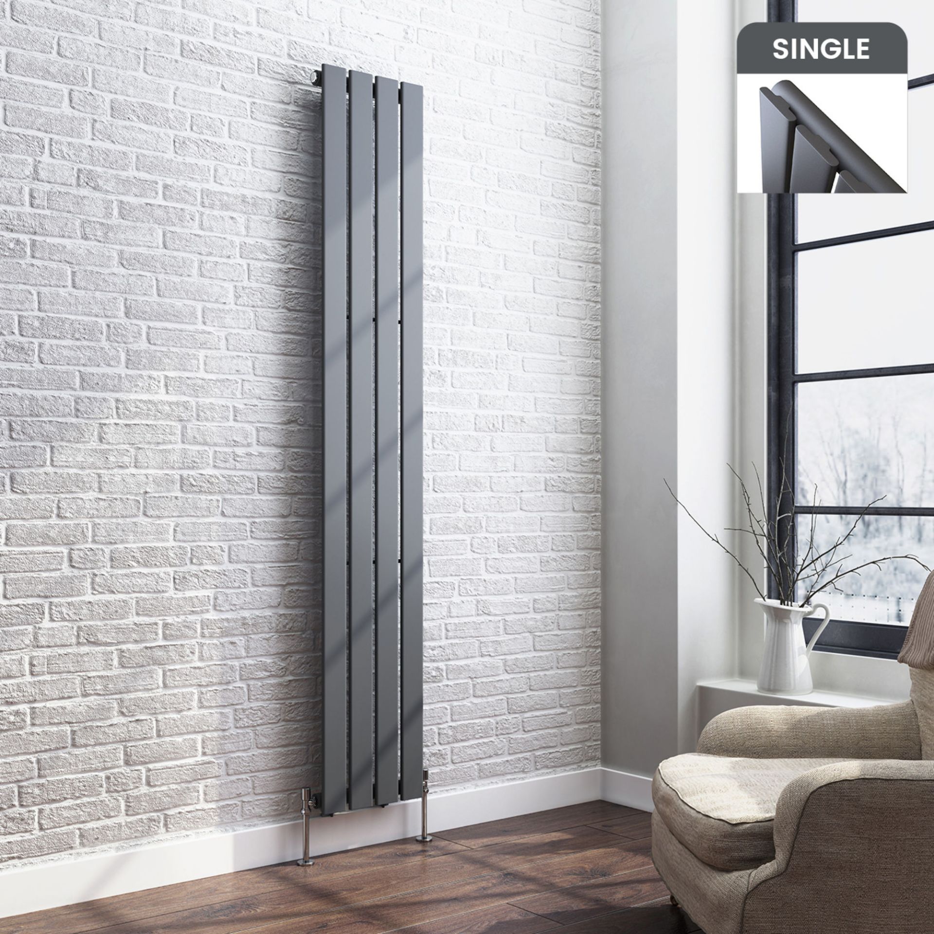 (OS51) 1800x300mm Anthracite Single Flat Panel Vertical Radiator. RRP £191.99. Made with low