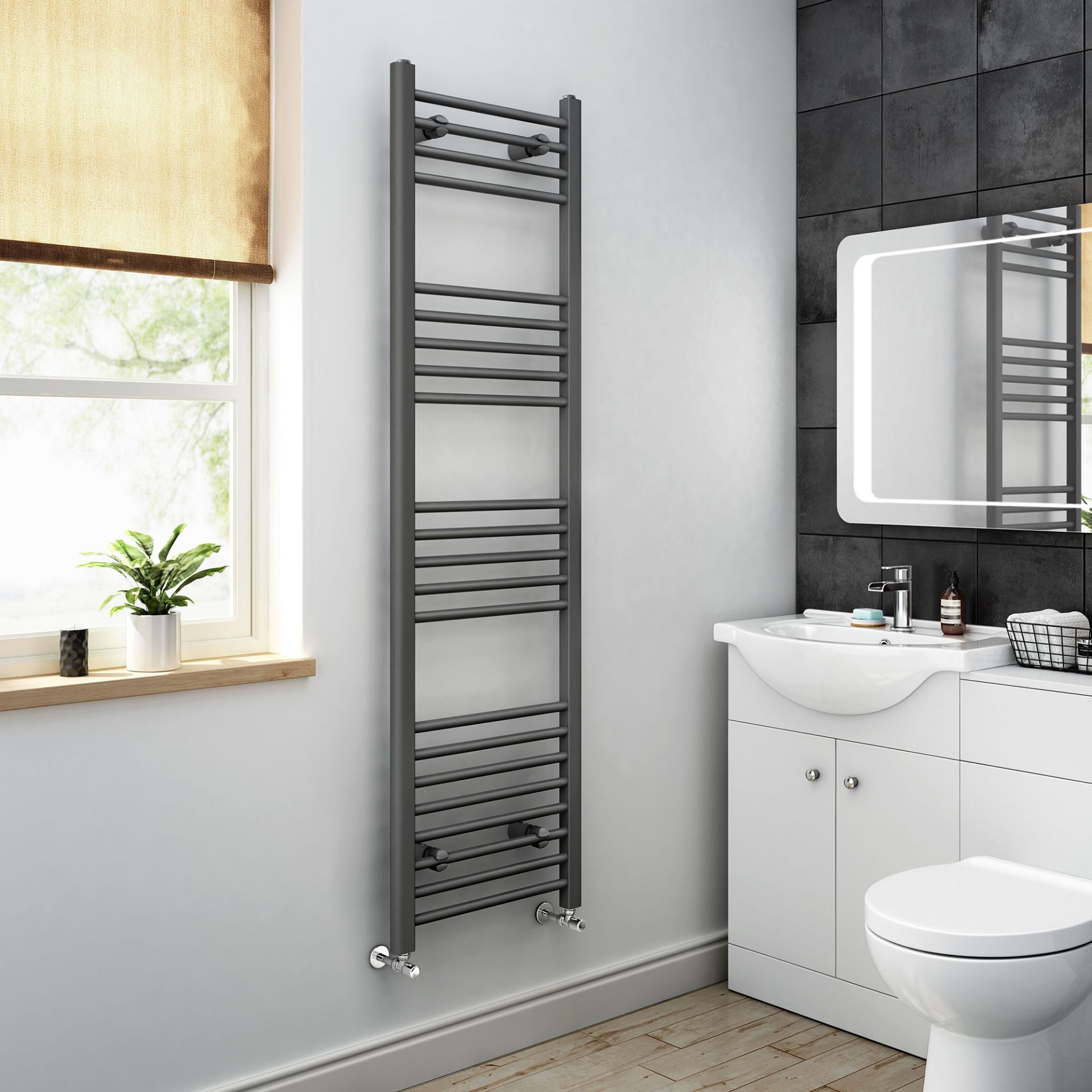 (SA45) 1800x450mm - 20mm Tubes - Anthracite Heated Straight Rail Ladder Towel Radiator. RRP £109.99.