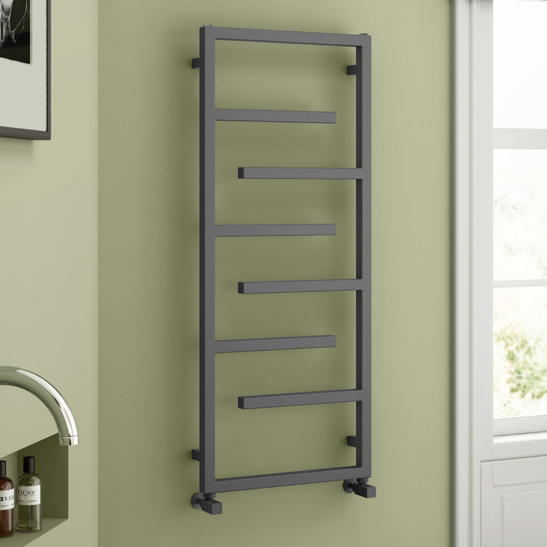 (SA44) 1380 x 600mm Anthracite Designer Square Rail Towel Radiator. RRP £295.99. Constructed from