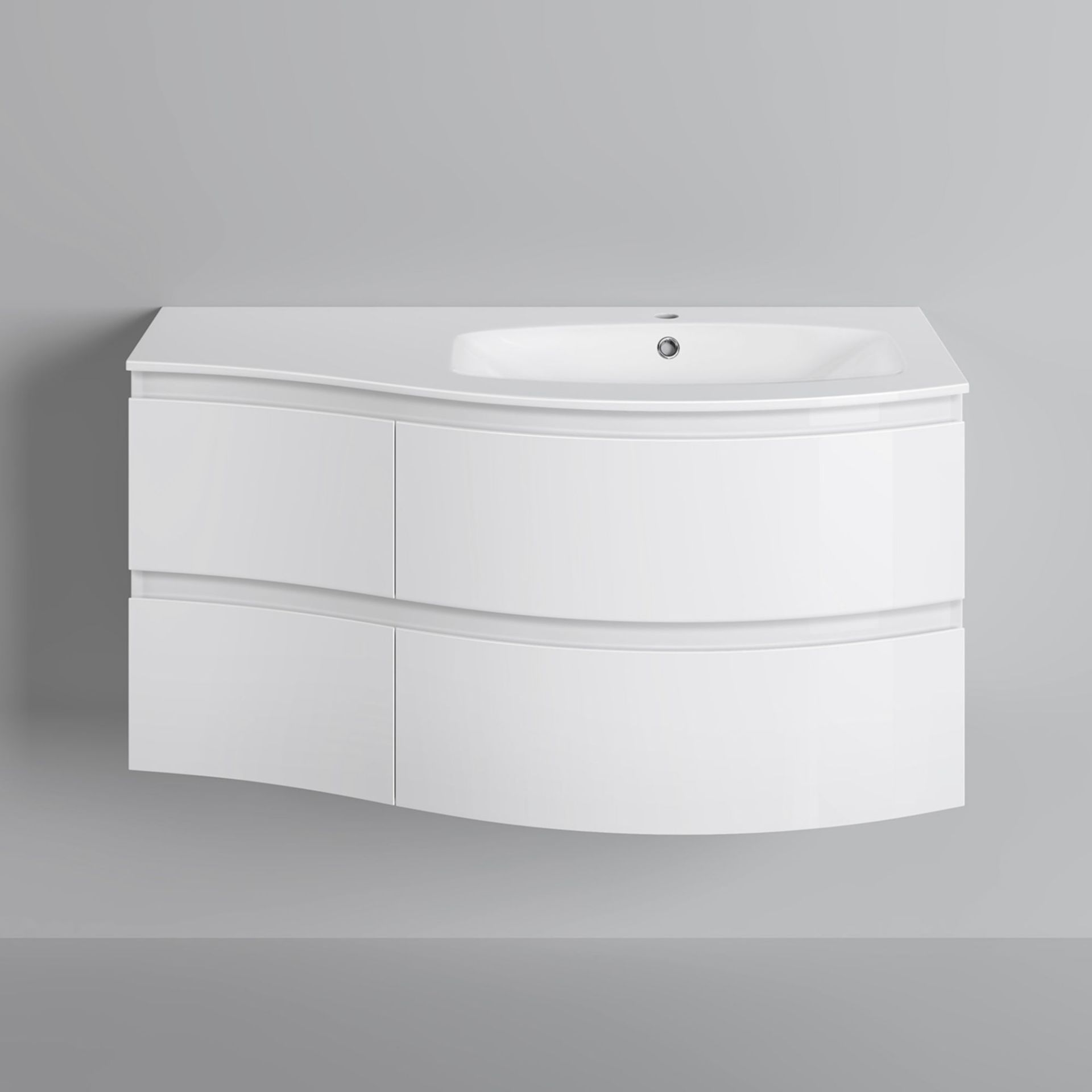 (SA5) 1040mm Amelie High Gloss White Curved Vanity Unit - Right Hand - Wall Hung. This premium - Image 4 of 5