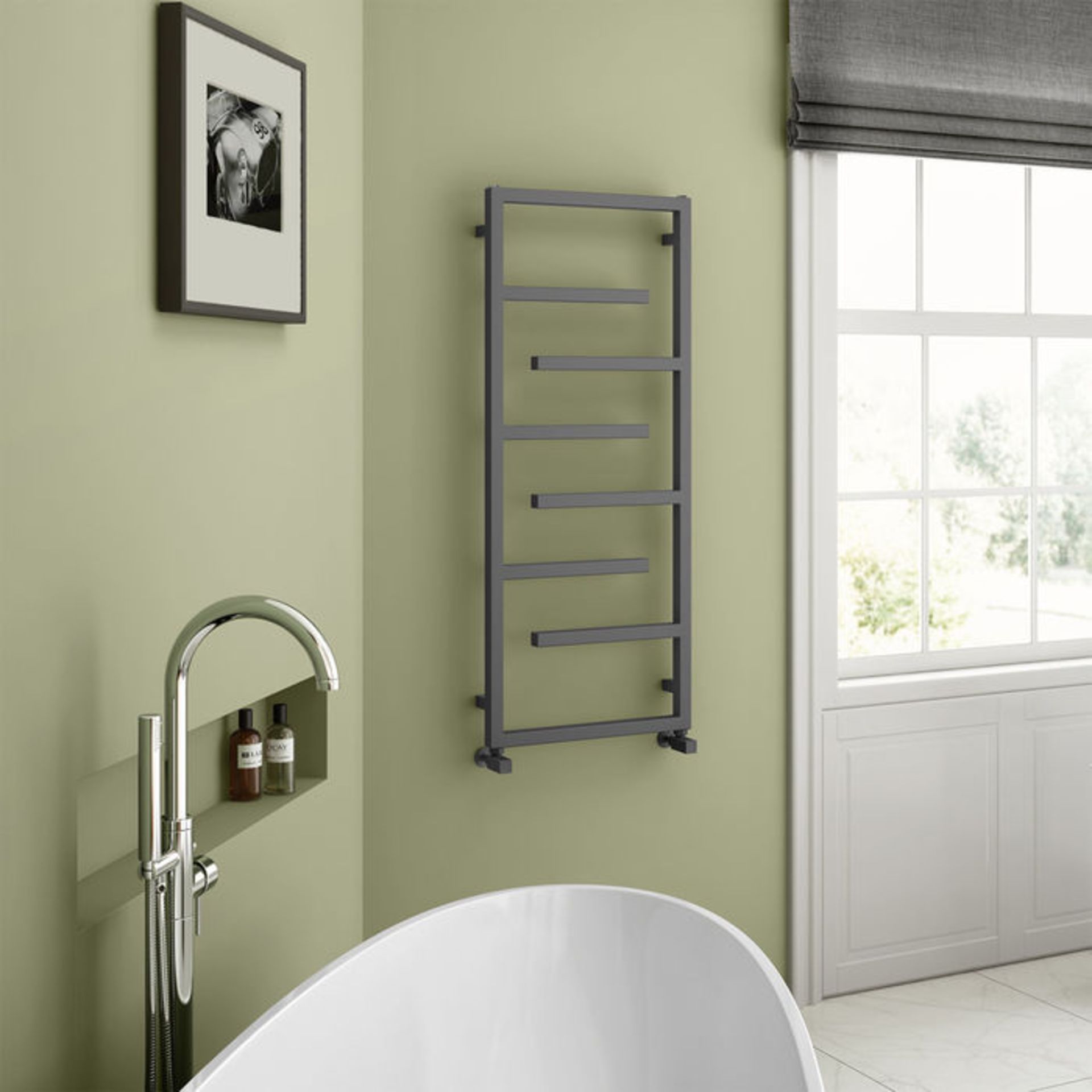 (SA44) 1380 x 600mm Anthracite Designer Square Rail Towel Radiator. RRP £295.99. Constructed from - Image 2 of 3