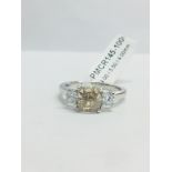 1ct Fancy Cognac cushion cut Diamond Trilogy Ring set in Platinum,1ct fancy Coloured cushion cut