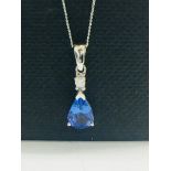 9CT White Gold Tanzanite and Diamond pendant,7X5 Pearshape Natural Tanzanite 0.70ct,0.05ct Round