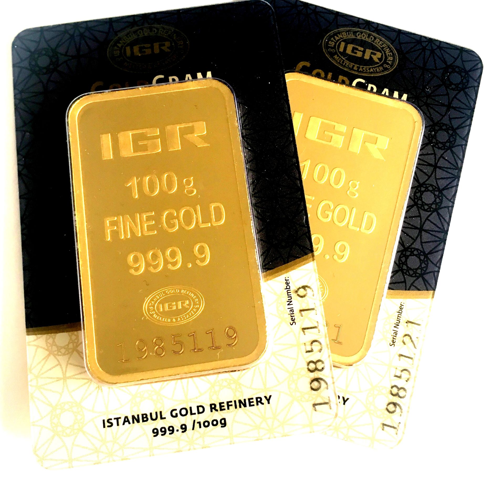 2 pcs 100 Gram (Total 200g) 99.99% (24K) Gold Bullion