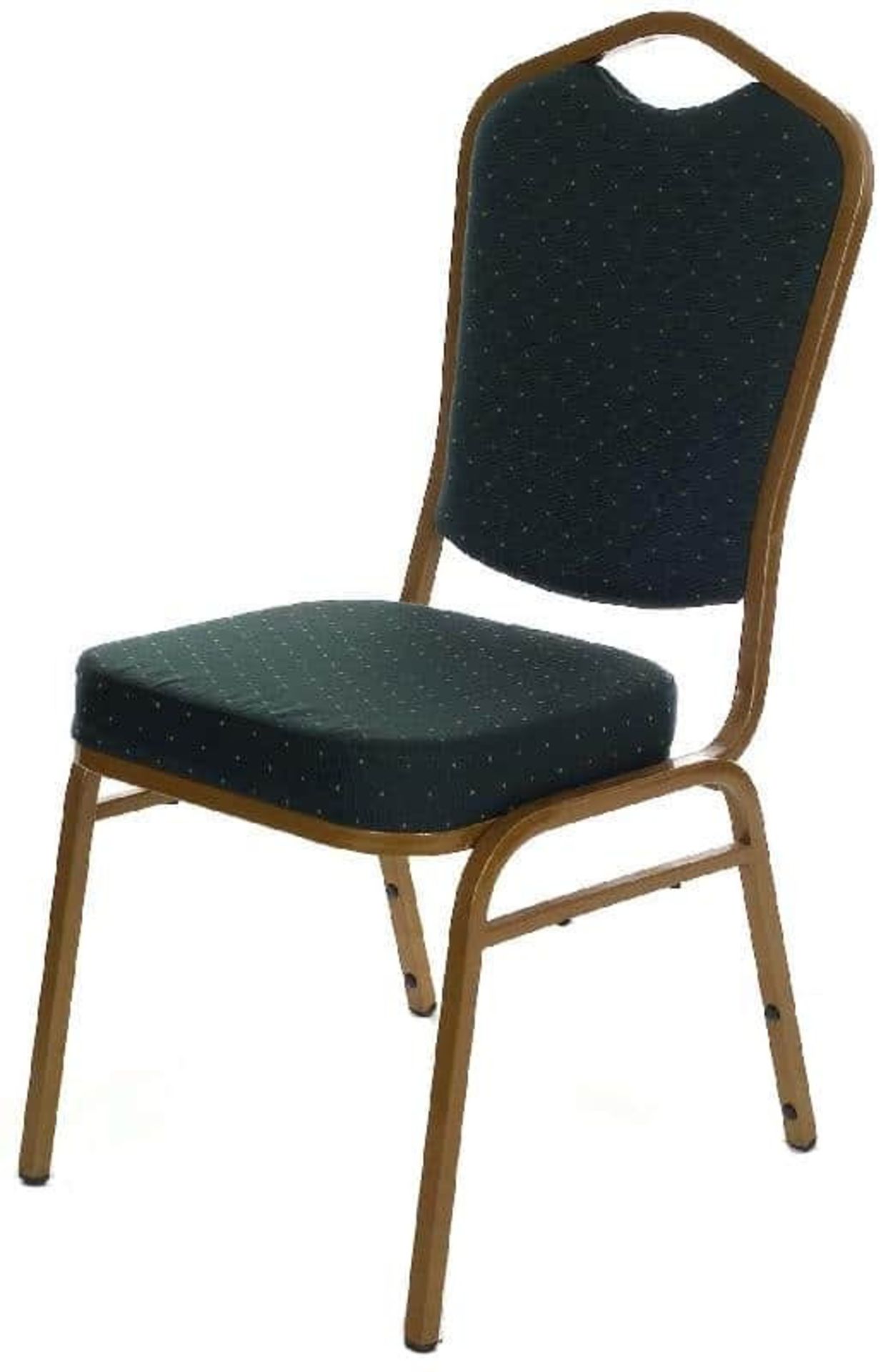 65 x Shield Back Chair Gold Powder Coated Frame Green Fleck Upholstery