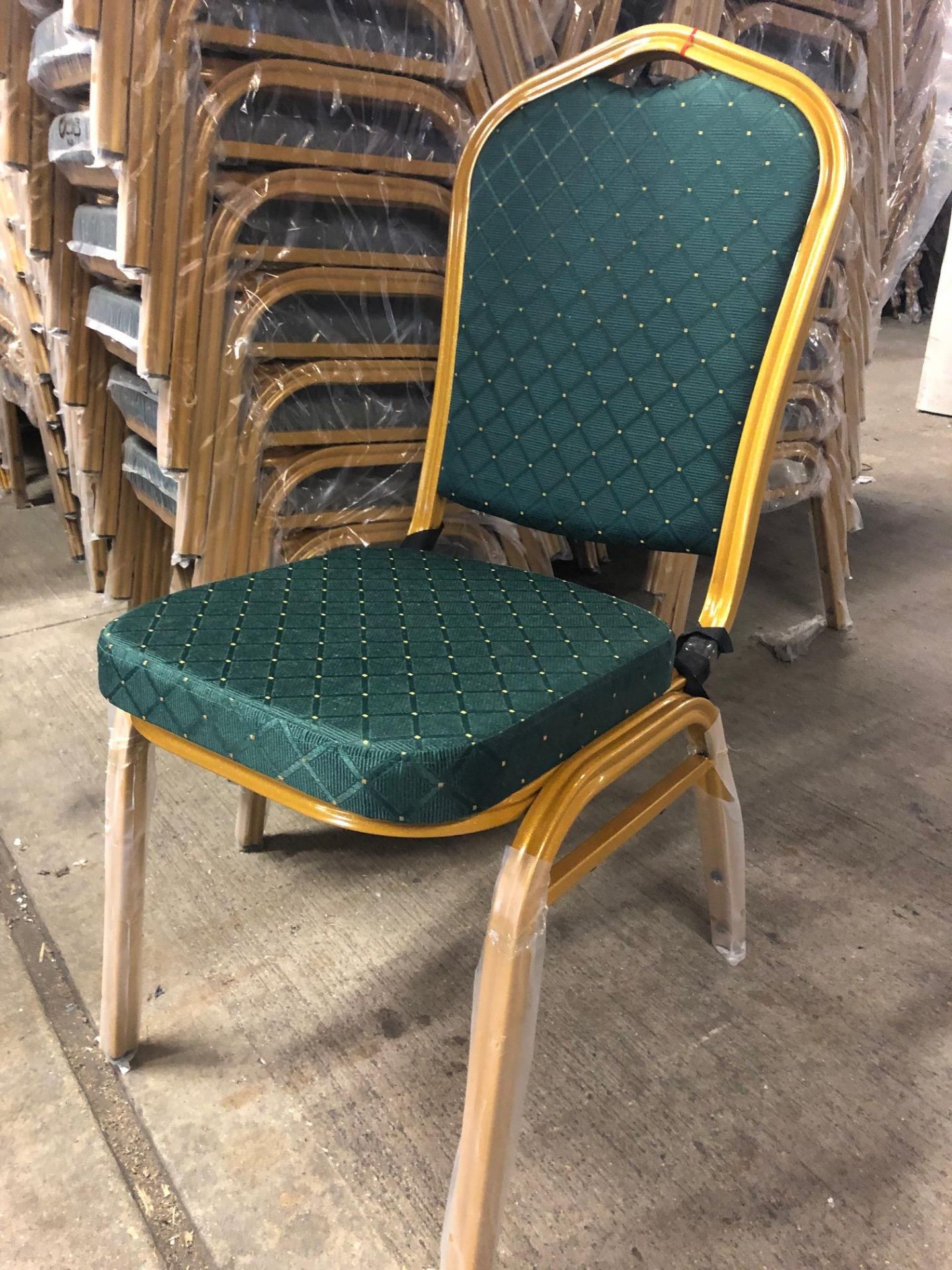 50 x24mm Shield Back Chair Gold Powder Coated Frame Green Fleck Upholstery