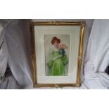 Arthur Greenbank, watercolour, titled ‘Lady holding vase’