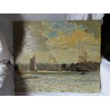 Initialed A.C.W 20th Century oil on art board, the Medway, unframed.