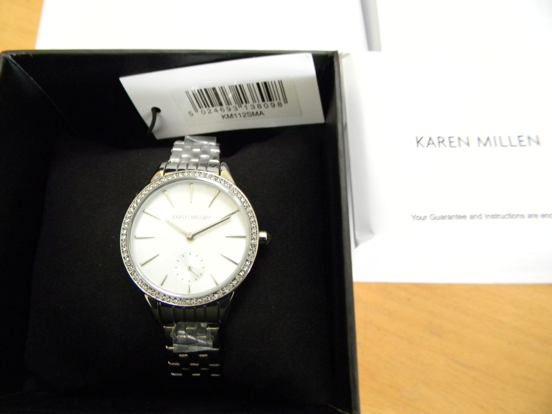 Karen Millen Ladies  Analogue Quartz Watch with White Dial and Silver Stainless Steel Strap. - Image 2 of 3