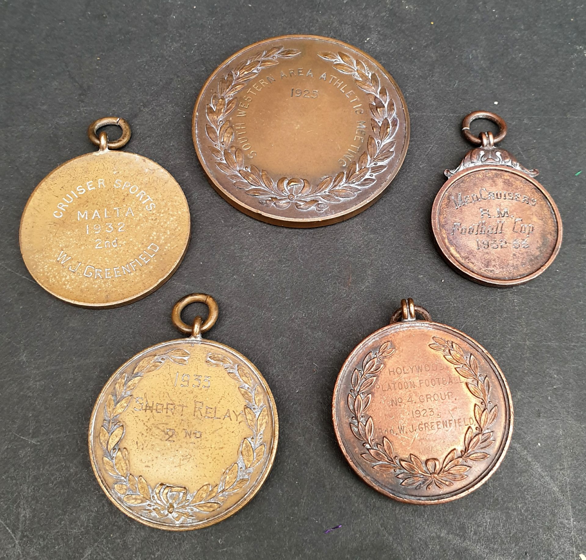 Antique Vintage 5 x Military Royal Navy Sporting and Football Medals 1930's Awarded To Royal Marines - Image 2 of 7
