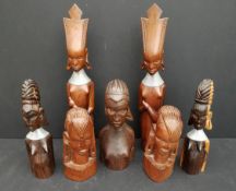 Vintage Parcel of 7 African Wooden Carved Female Figures