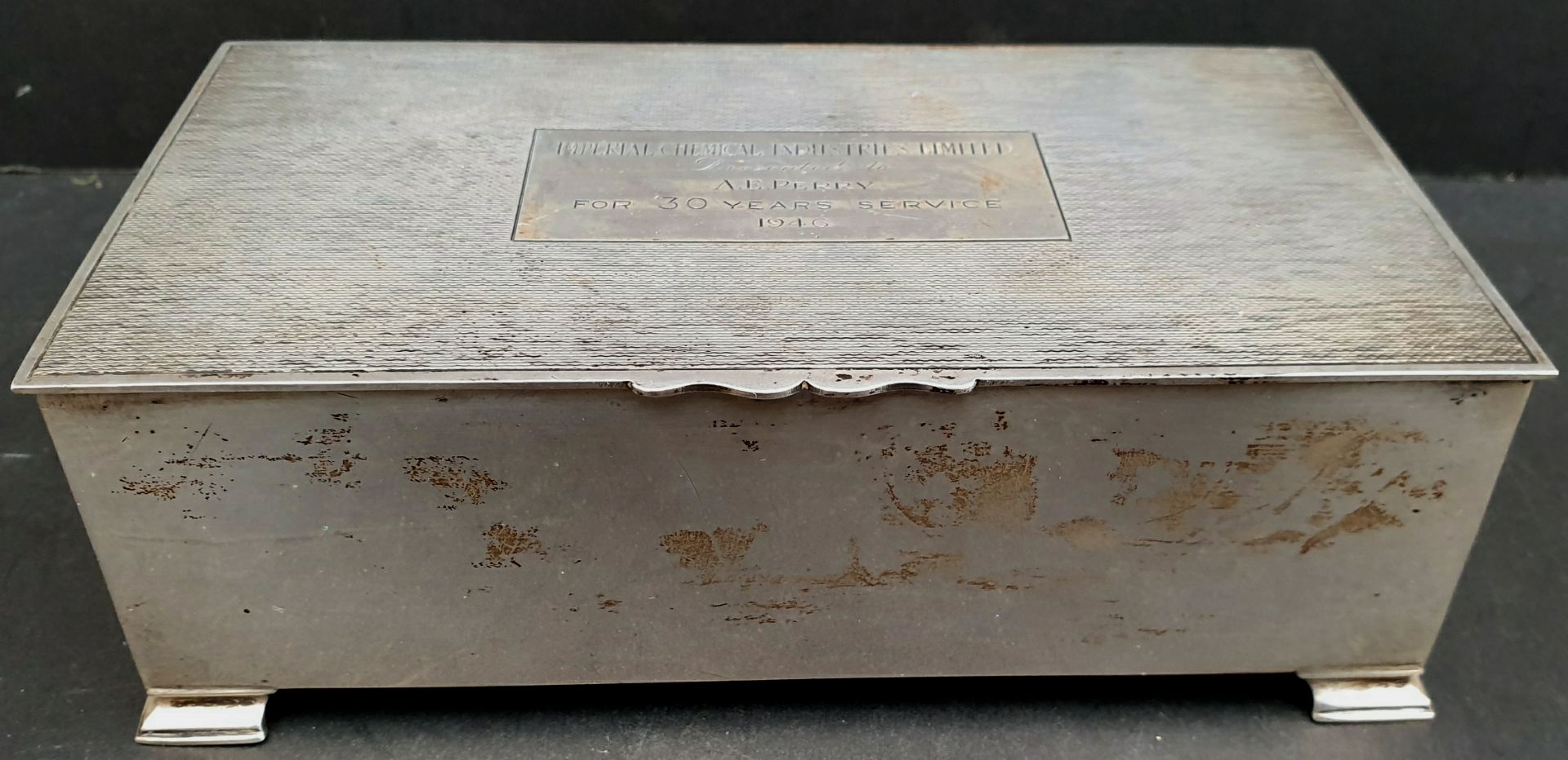 Antique Sterling Silver Mappin & Webb Cigarette Box Presented 1946 Imperial Chemical Industries Ltd