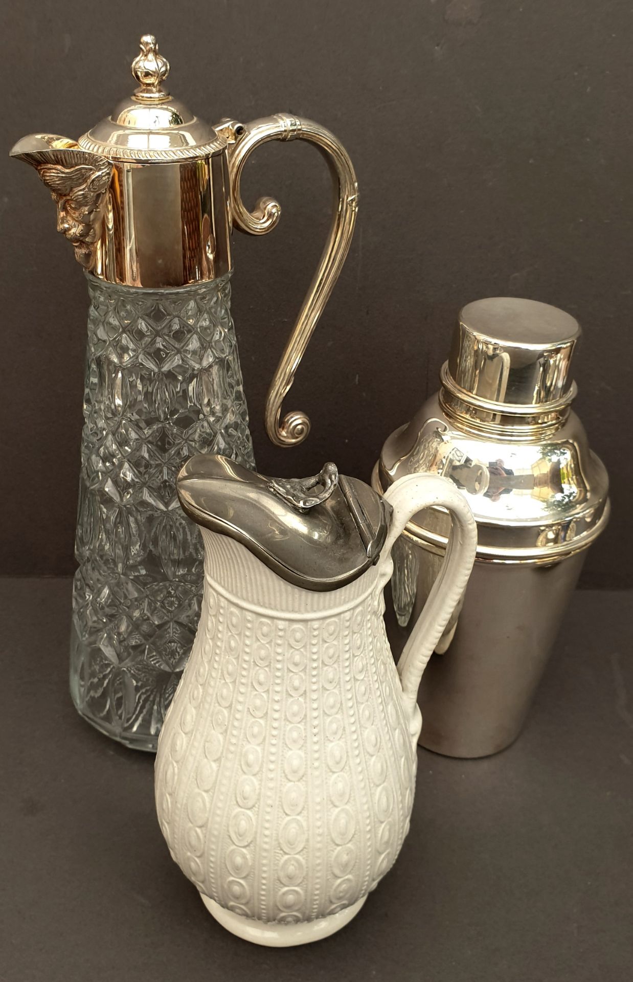 Vintage Claret Jug Water Jug and a E.P.N.S. Cocktail Shaker