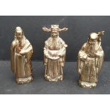 Antique Vintage Kitsch 3 Brass Oriental Chinese Figures each 4 inches tall