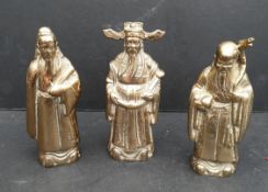 Antique Vintage Kitsch 3 Brass Oriental Chinese Figures each 4 inches tall