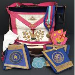 Antique Masonic Regalia in Briefcase Aprons Collars Cuffs Cheshire and rose Croix