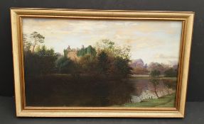 Antique Art Oil On Canvas Painting Country Scene Glazed and Framed