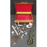 Vintage Wooden Jewellery Box and Costume Jewellery